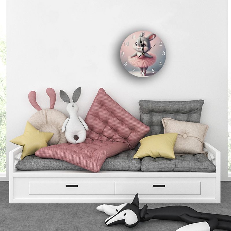 Wooden Wall Clock - Pink/Grey Bunny Ballerina Motif