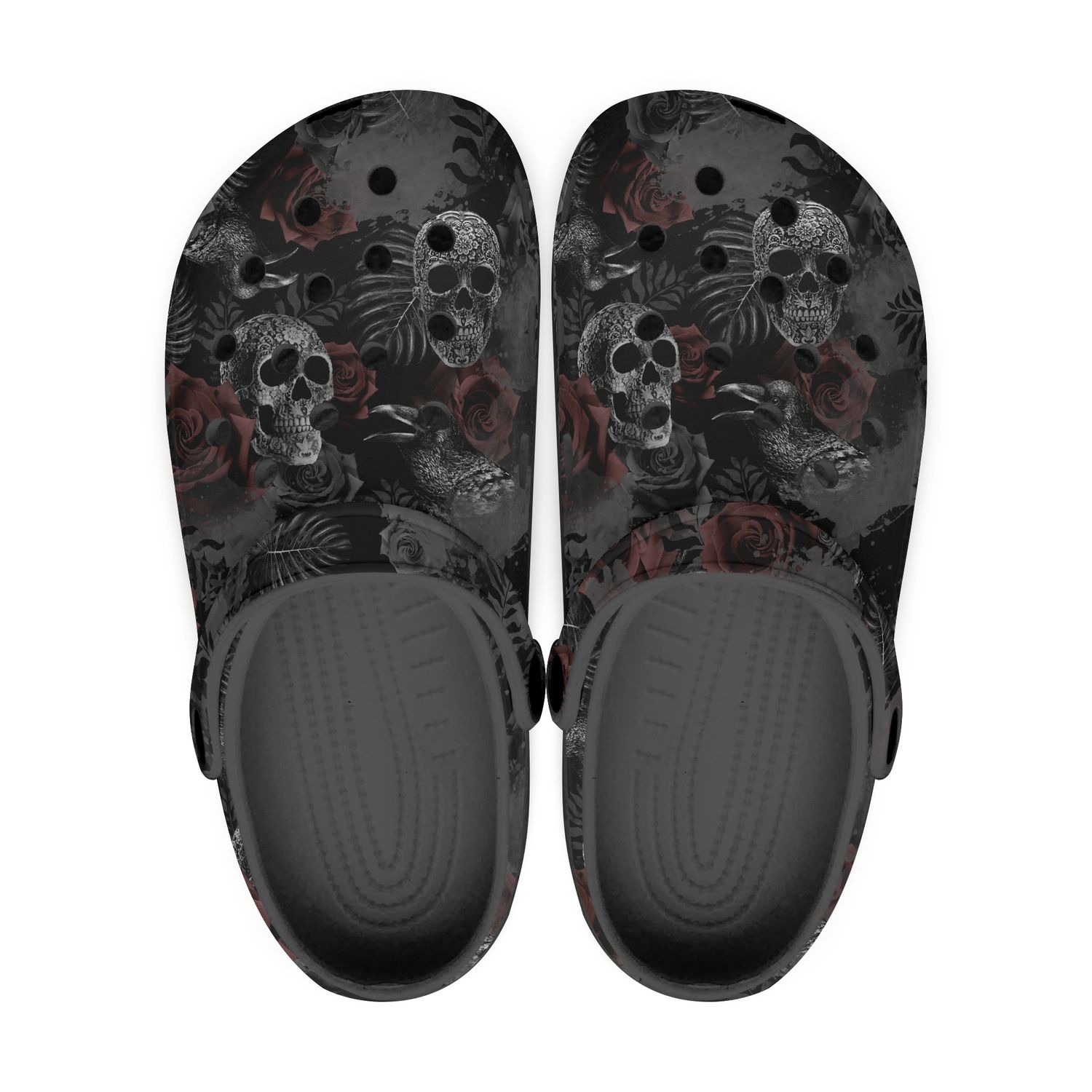 Black clogs - Gothic skull and raven