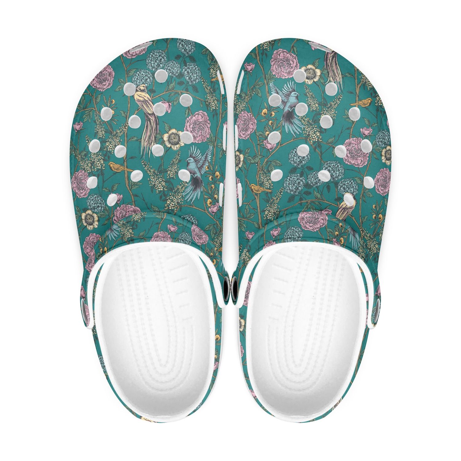 Vintage clogs - ornamental bird and flowers