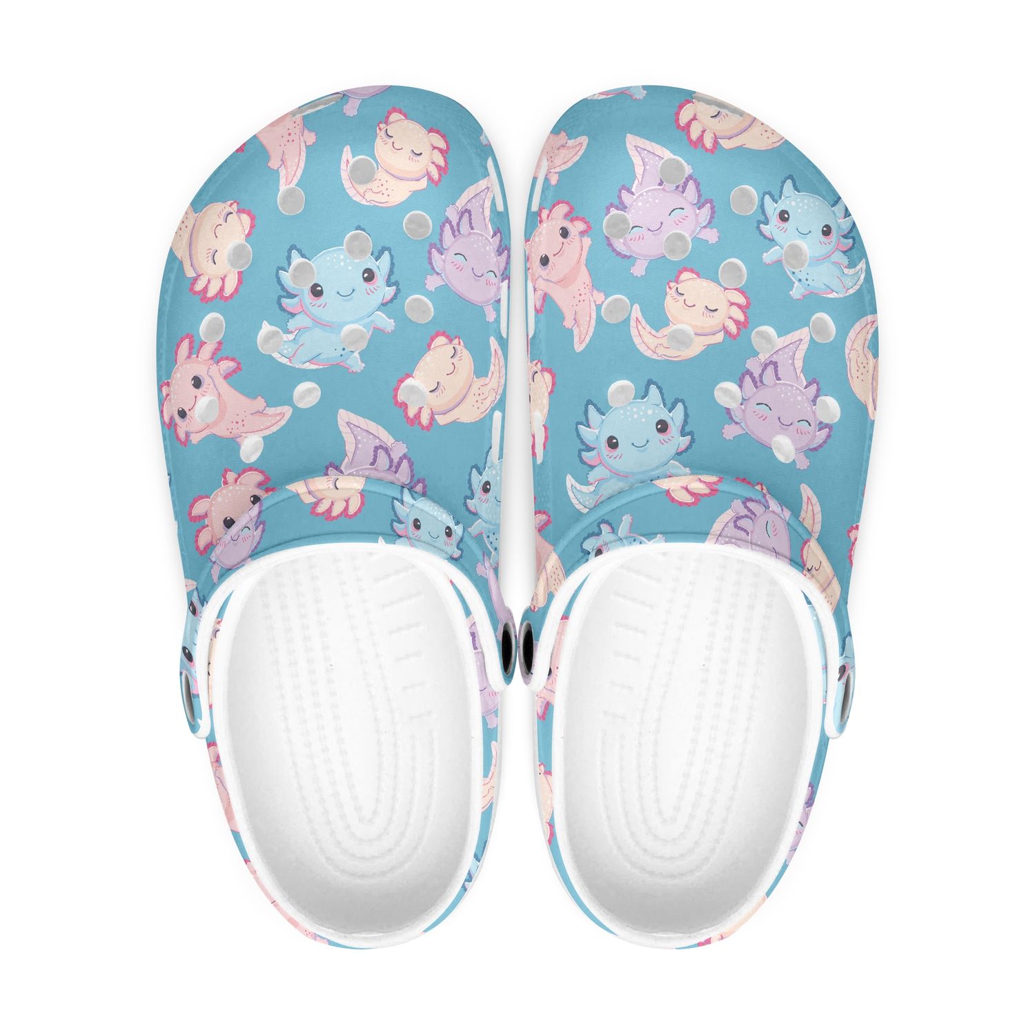 Light Blue Clogs - Cute Axolotls