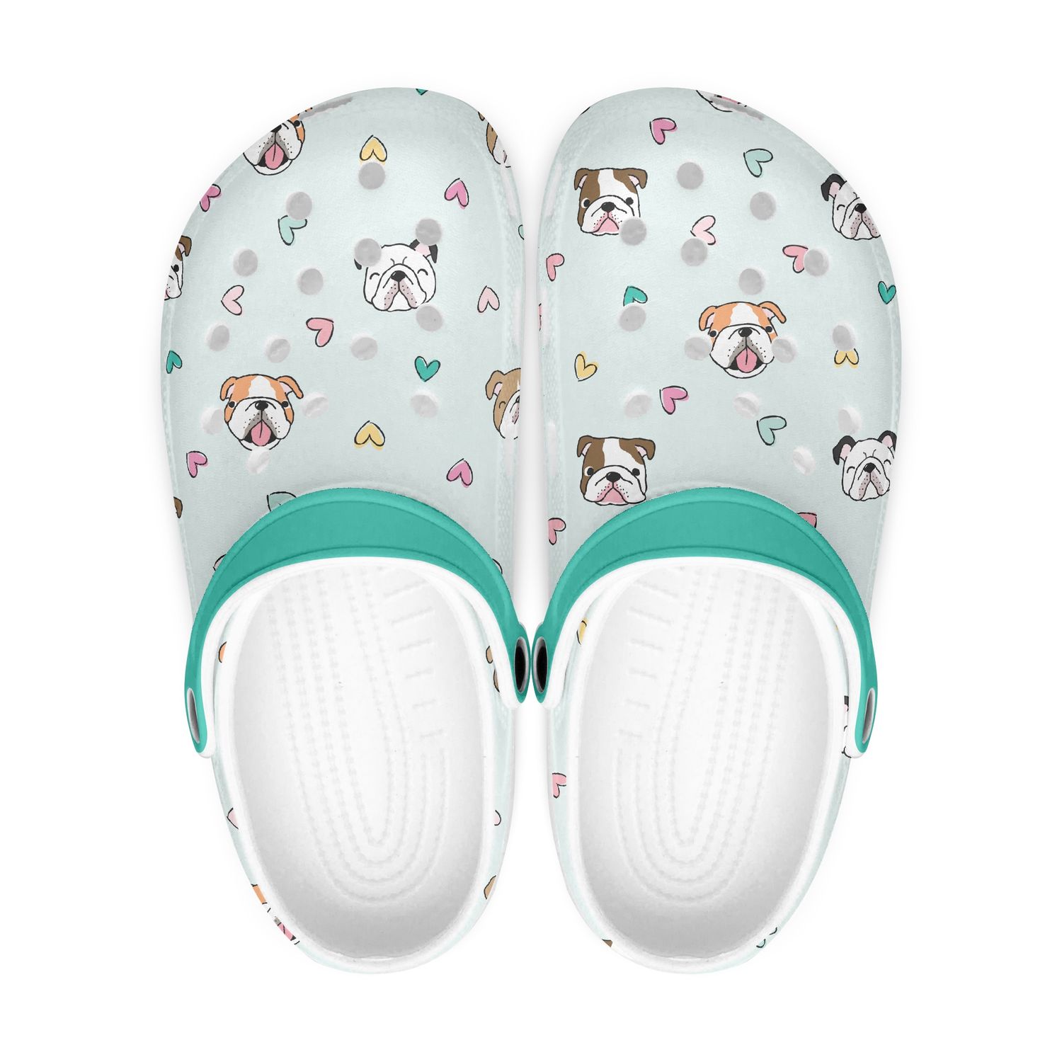 Colorful clogs - English bulldog and hearts