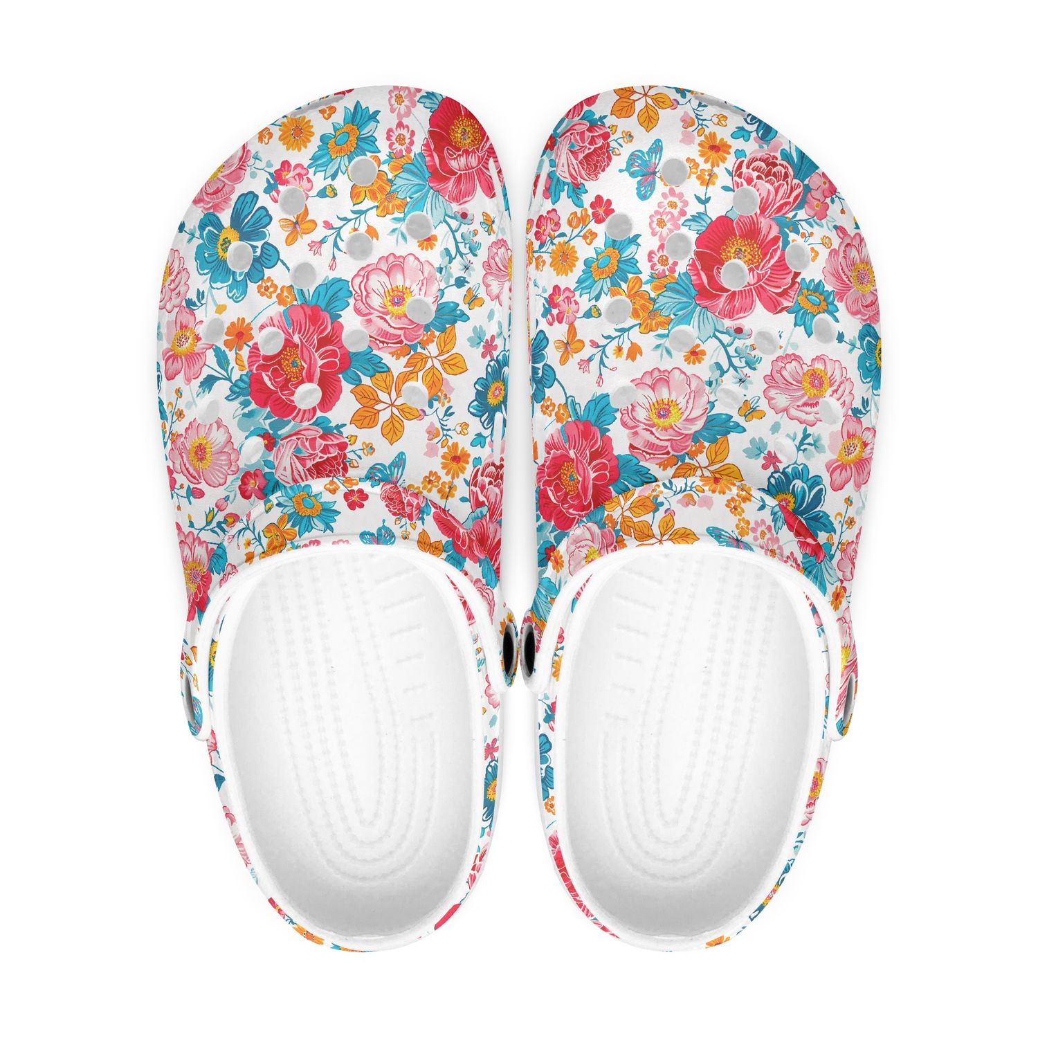 White clogs - colorful flowers