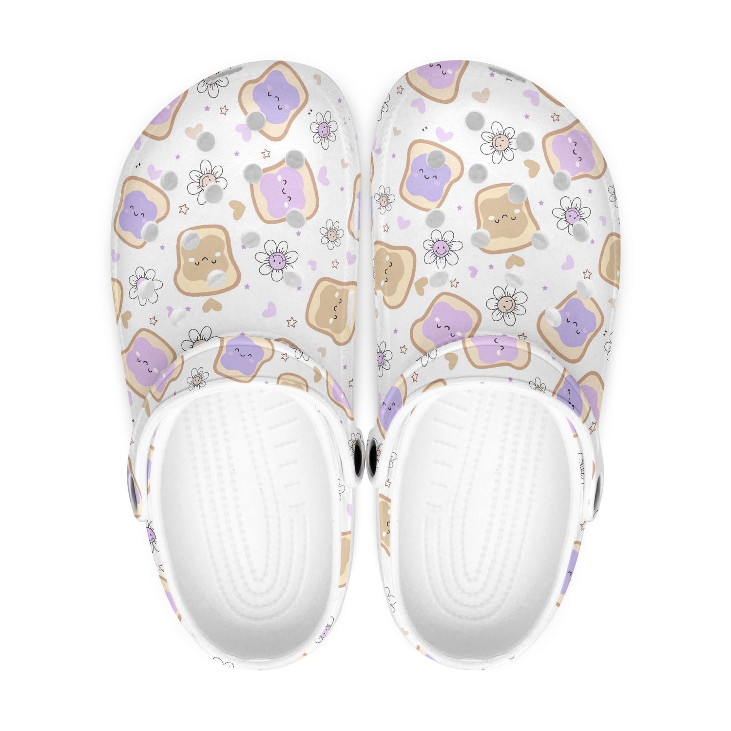 White Kawaii Clogs - Jam Peanut Butter Sandwich