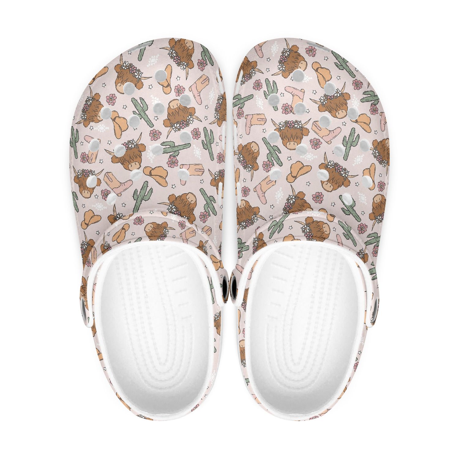 Playful Western Clogs - Highland cow and cactus