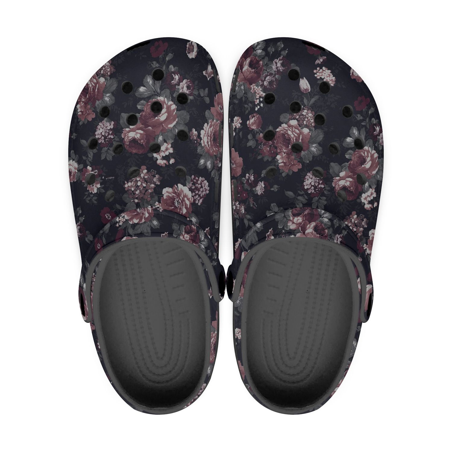 Black clogs - Bordeaux flowers