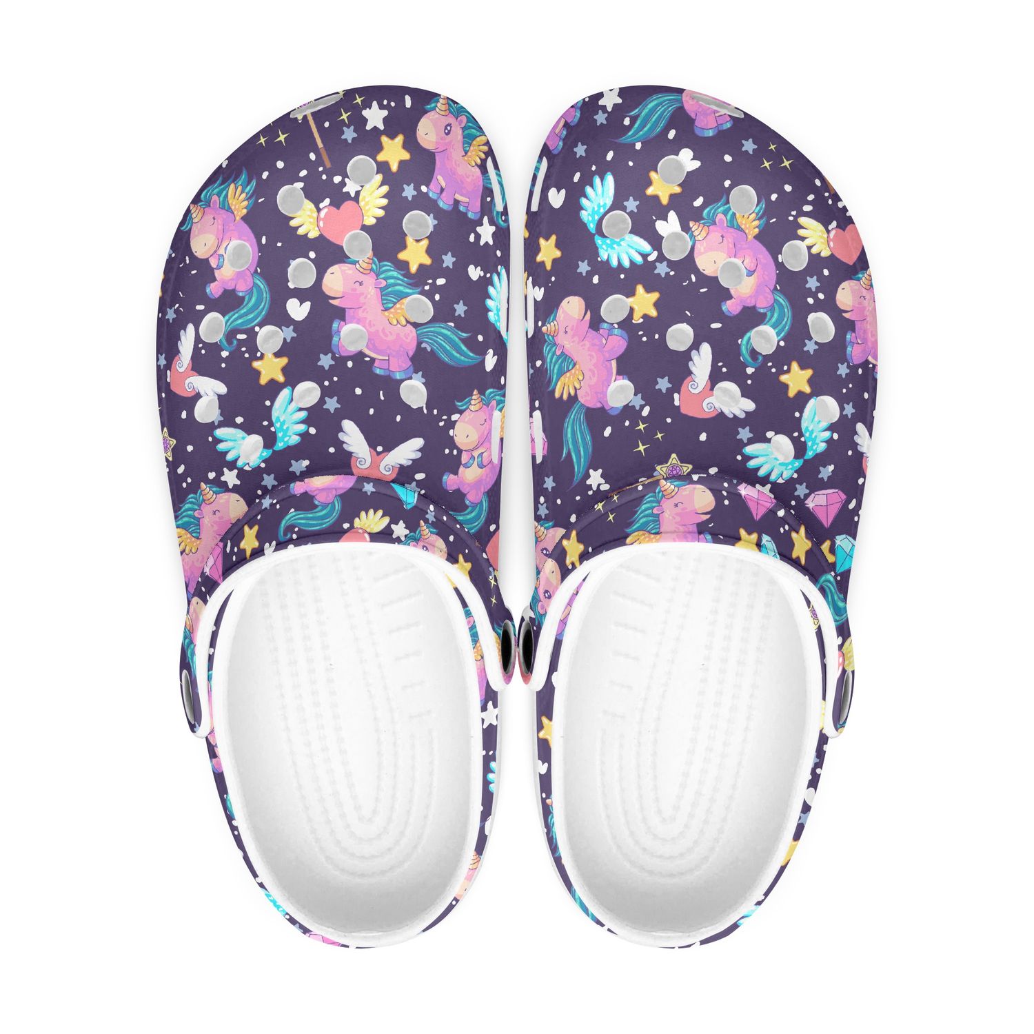 Playful purple clogs - unicorn
