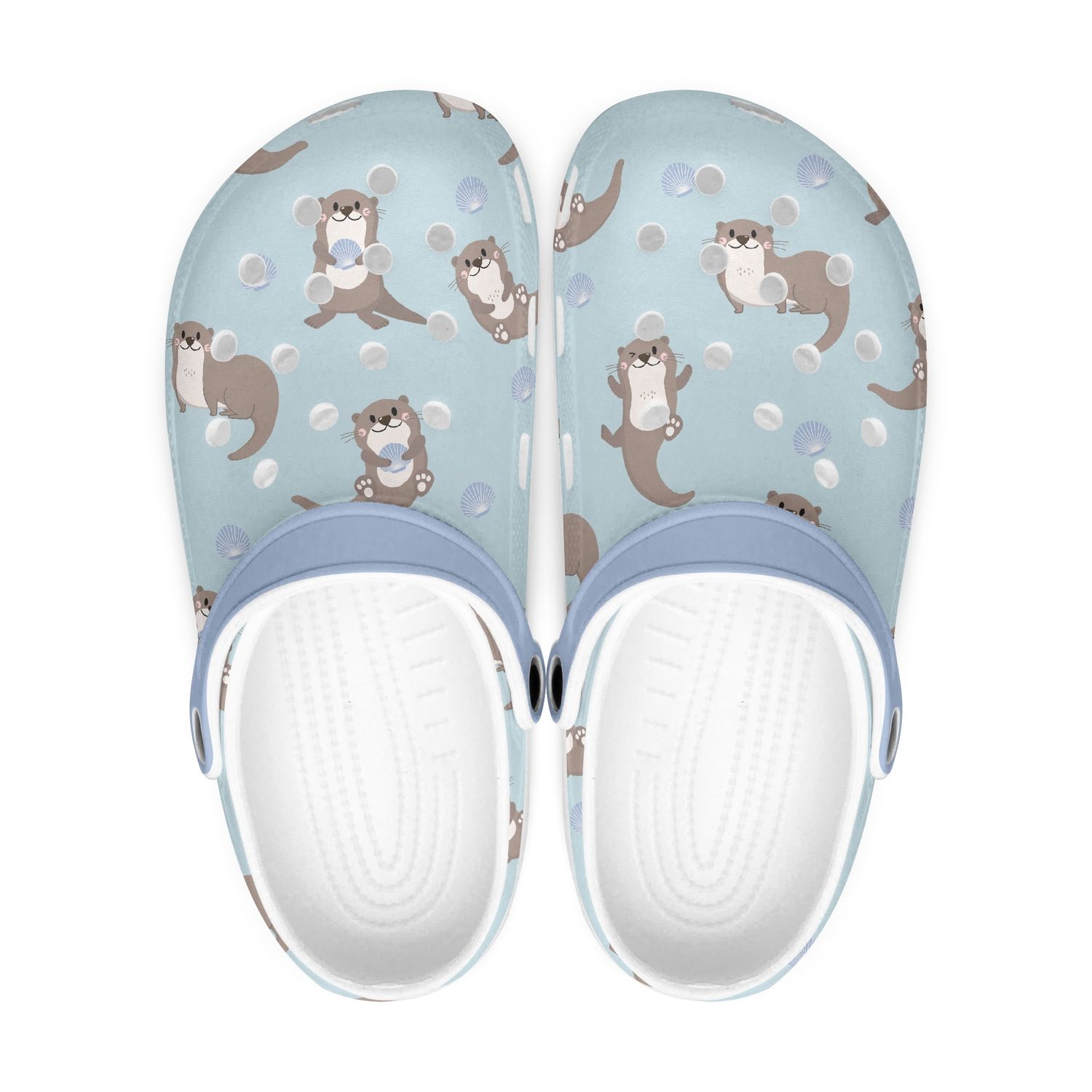 Playful light blue clogs - cartoon otters