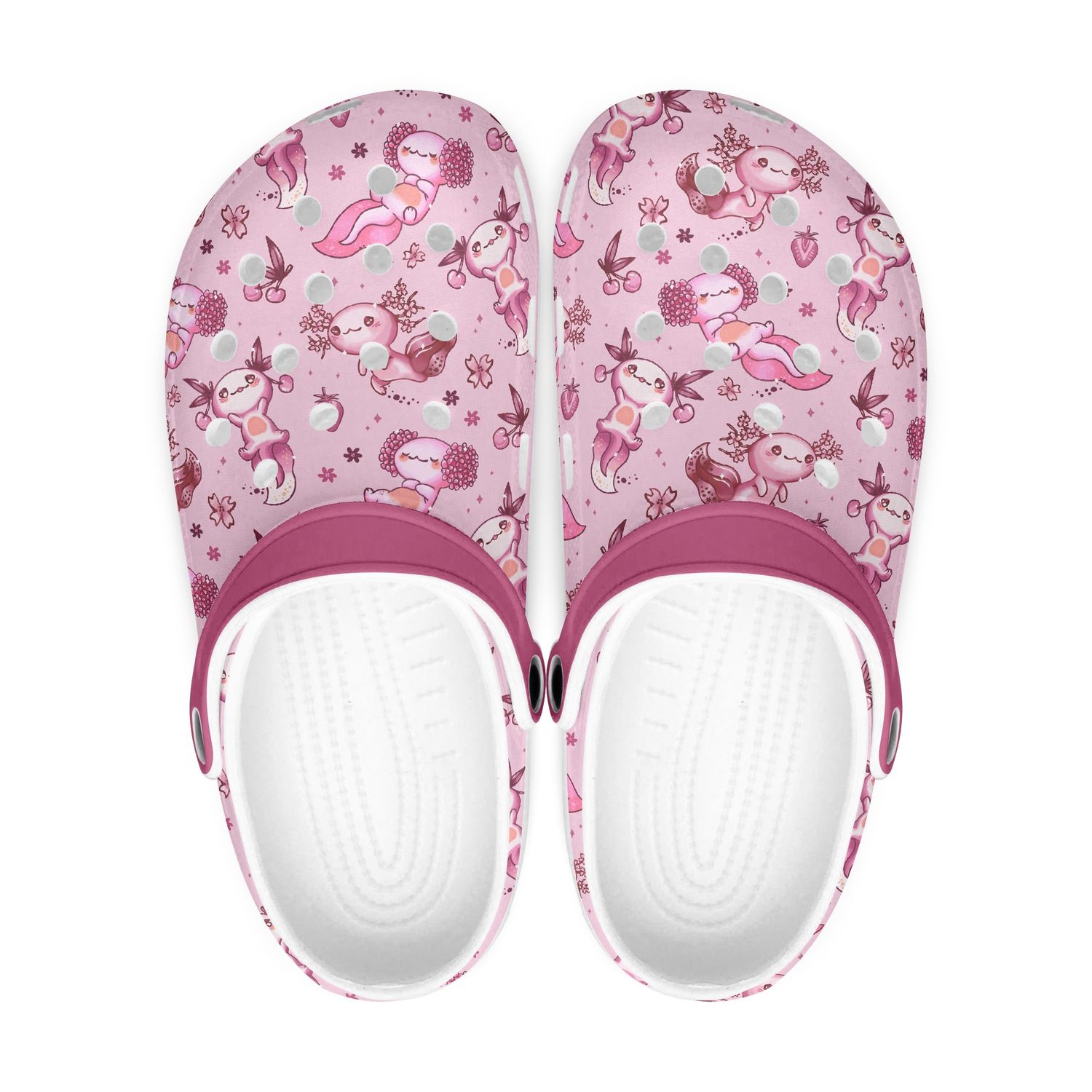 Playful Pink Clogs - Cartoon Axolotl