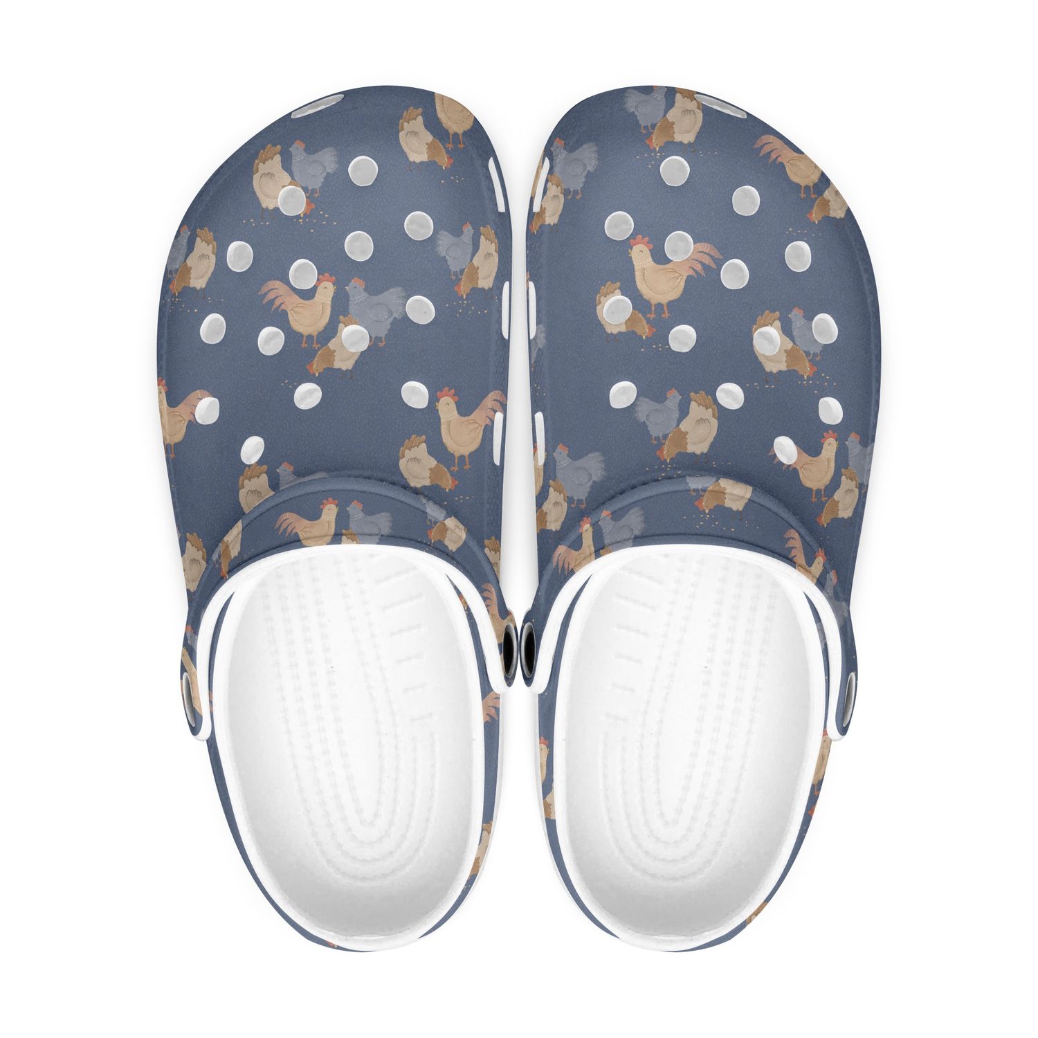 Blue clogs - cartoon chickens