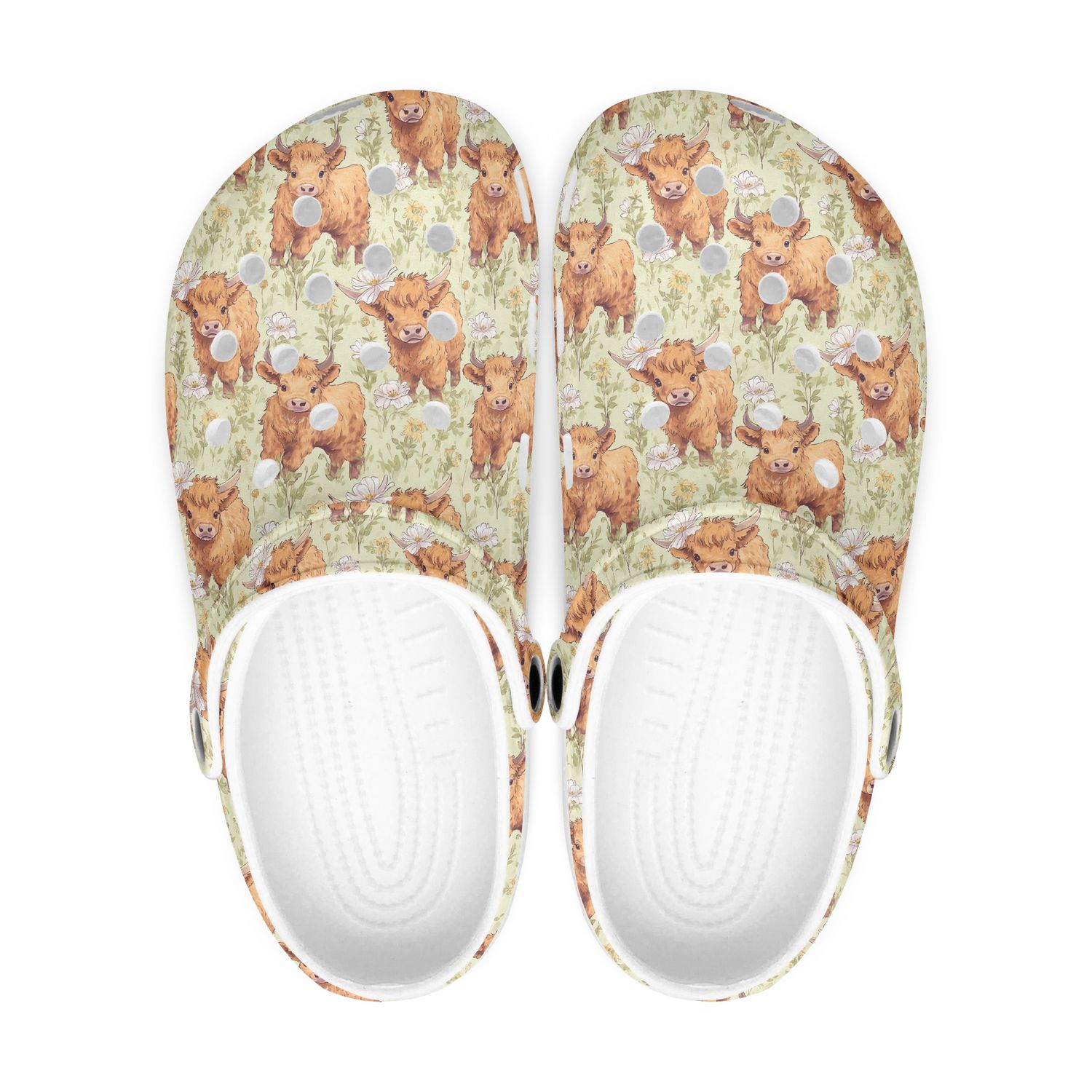 Playful Green Clogs - Cartoon Highland Cow