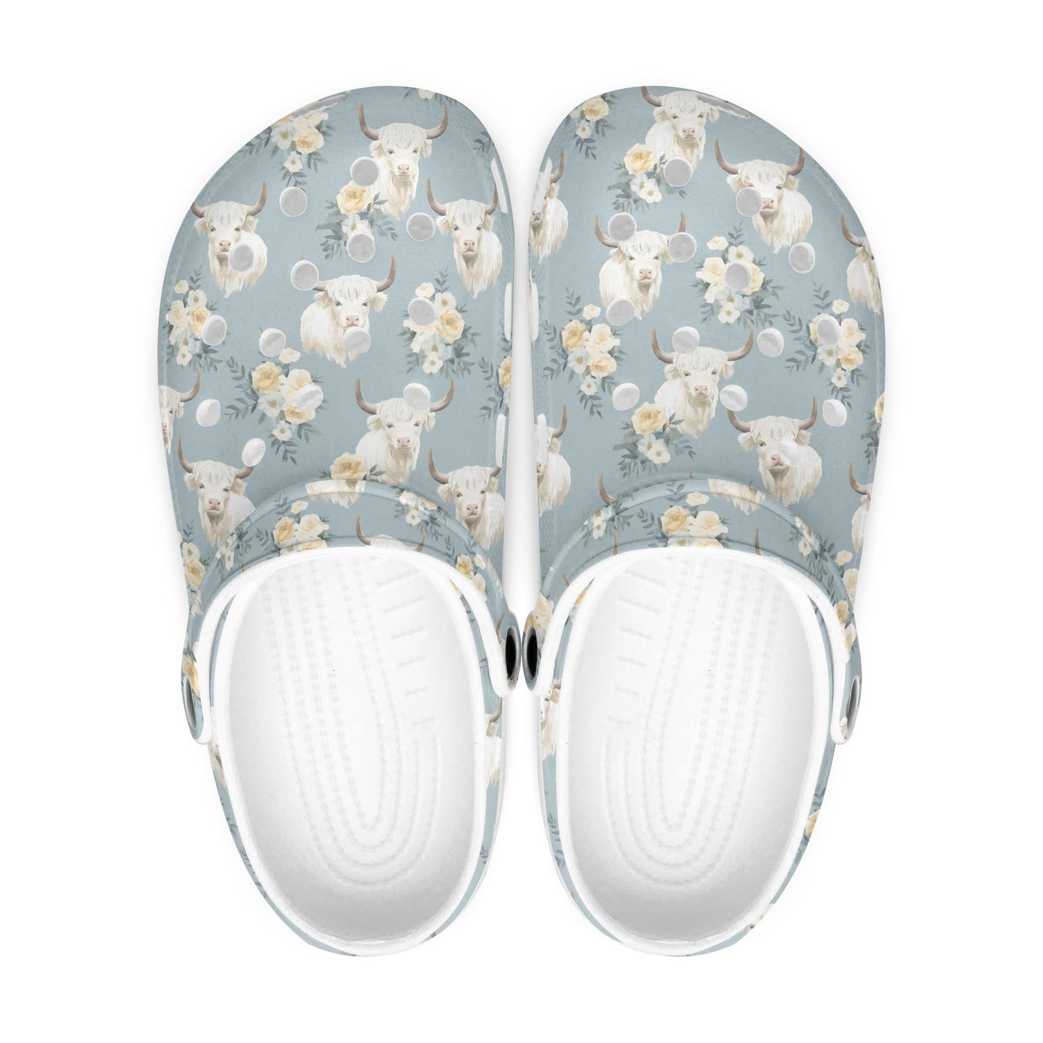 Cute Clogs - White Highland Cow