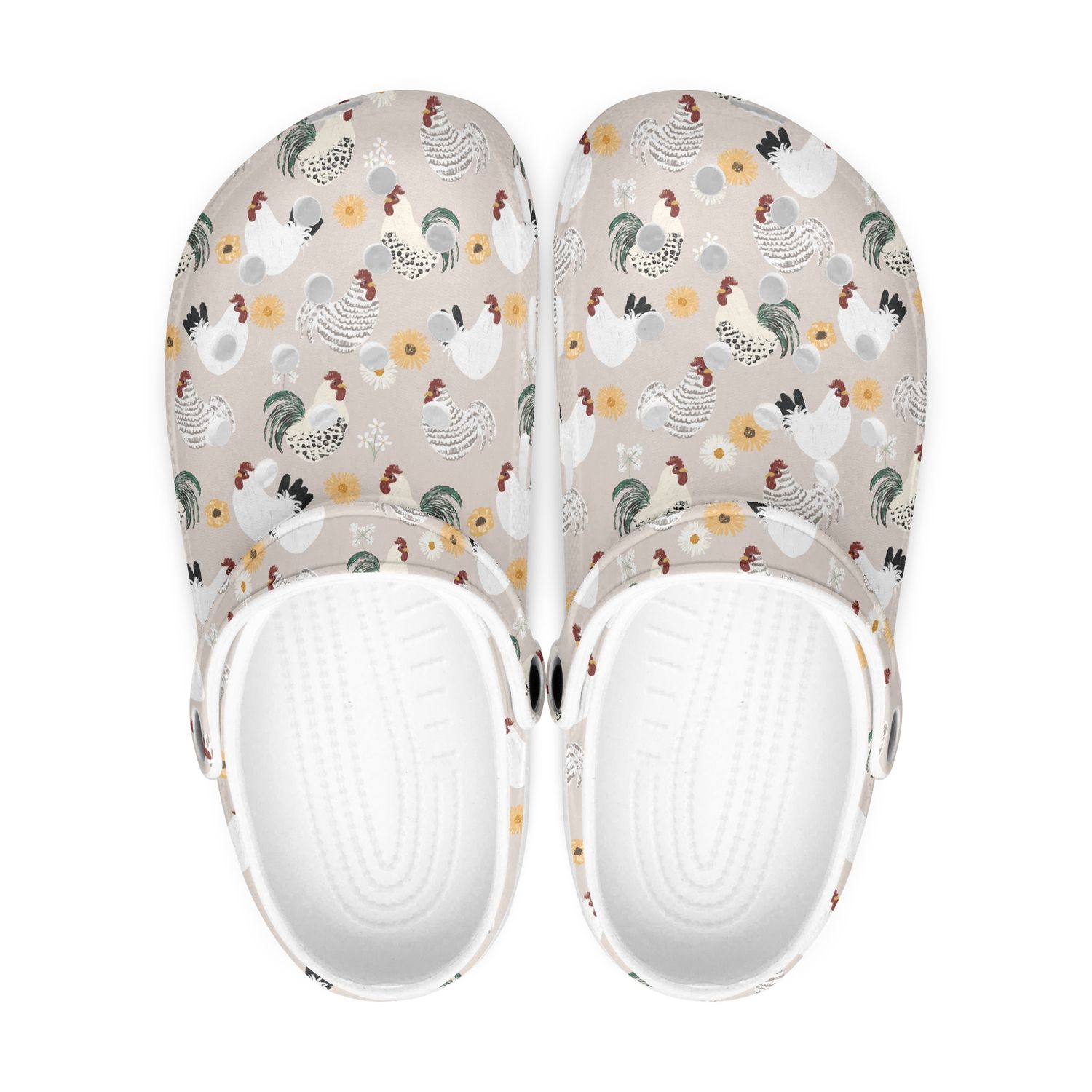 Adorable beige clogs - chickens