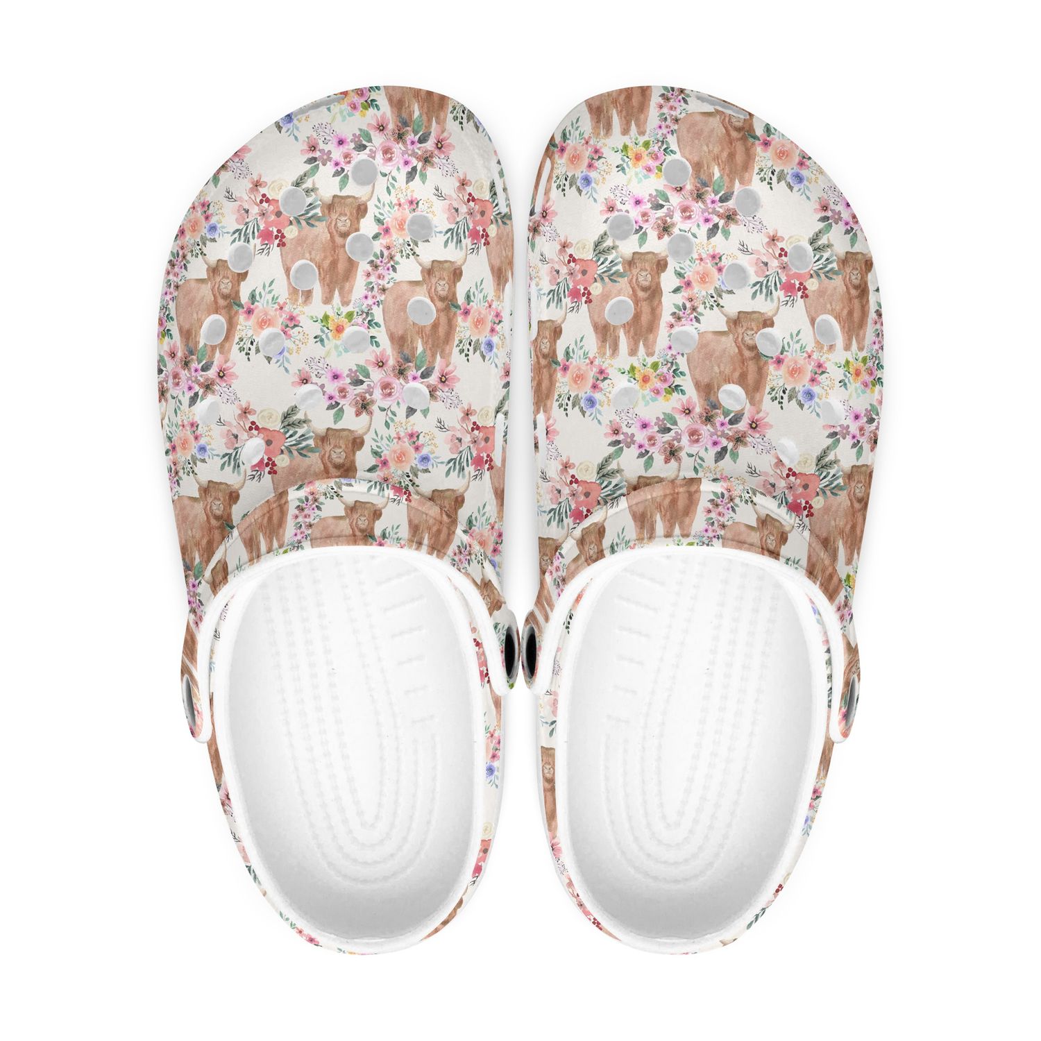 Playful floral clogs - Highland cow