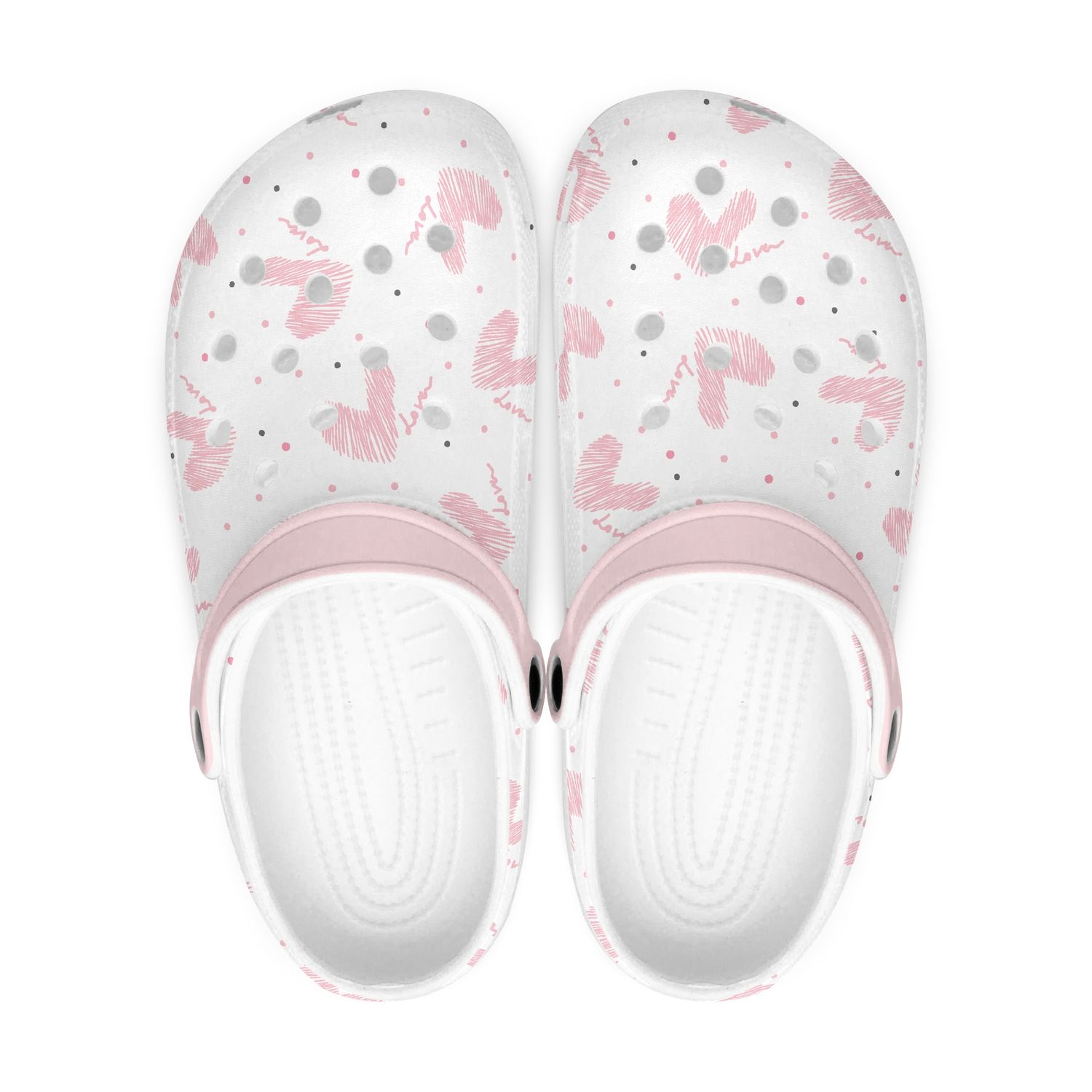 Sweet White Clogs - Pink Hearts