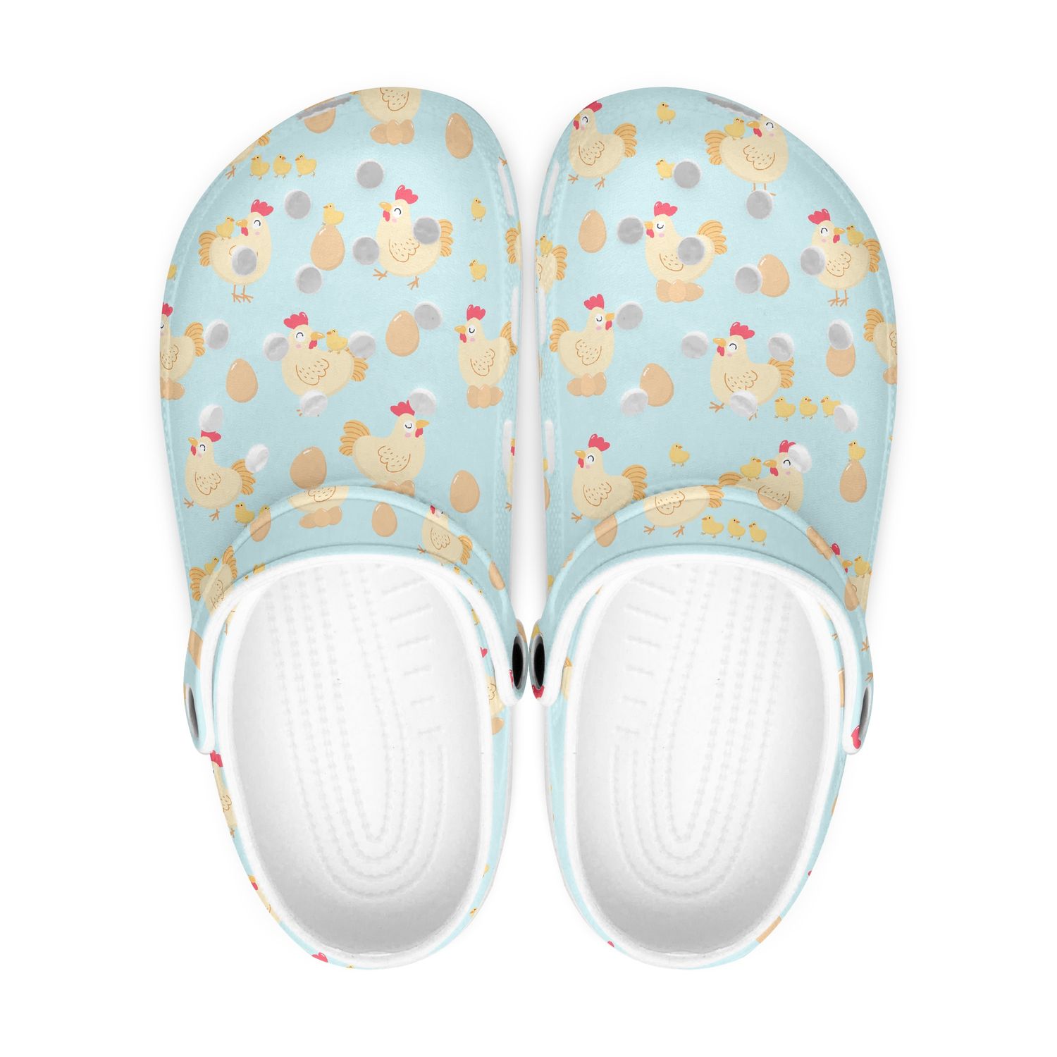 Funny Light Blue Clogs - Cartoon Chickens