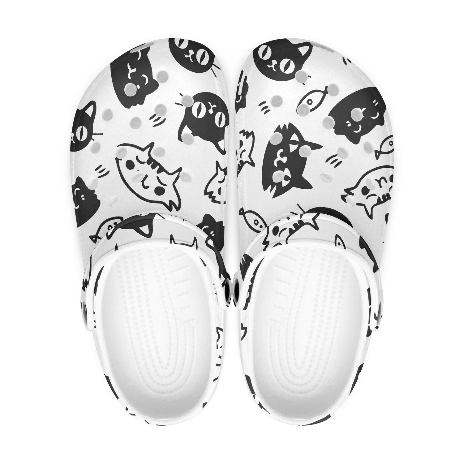 Funny White Clogs - Cartoon Cats