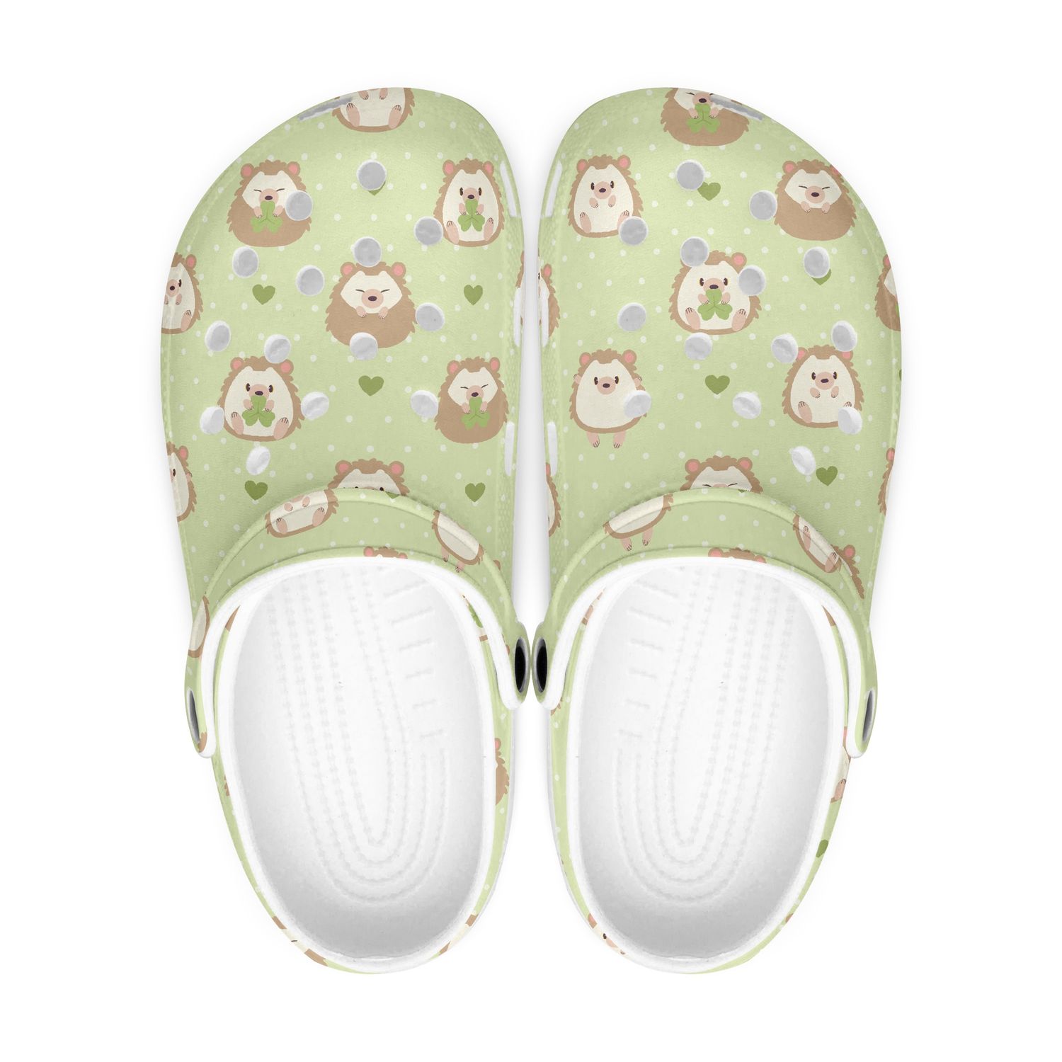 Cute Light Green Clogs - Cartoon Hedgehog