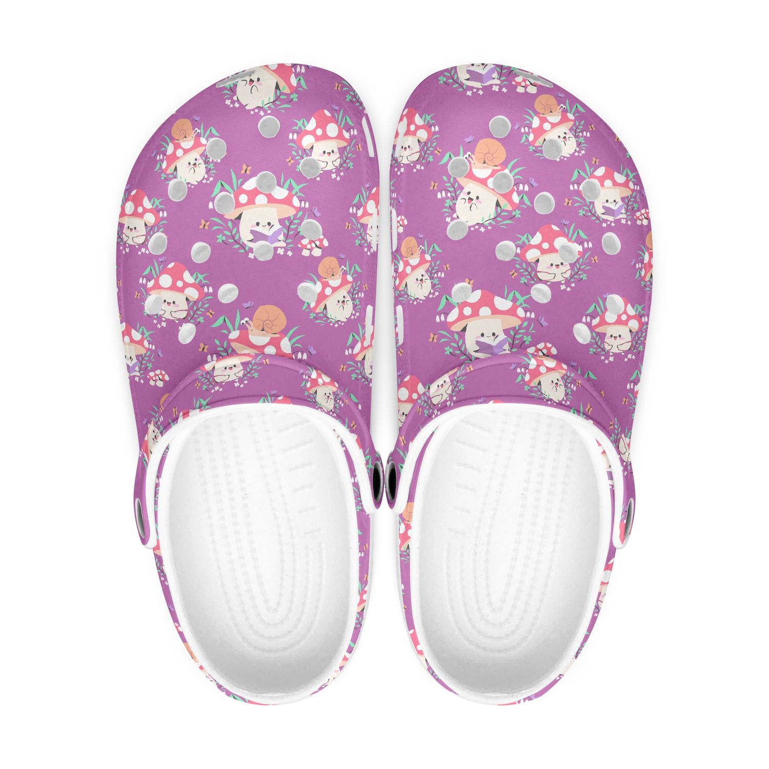 Funny clogs - cartoon mushrooms with book