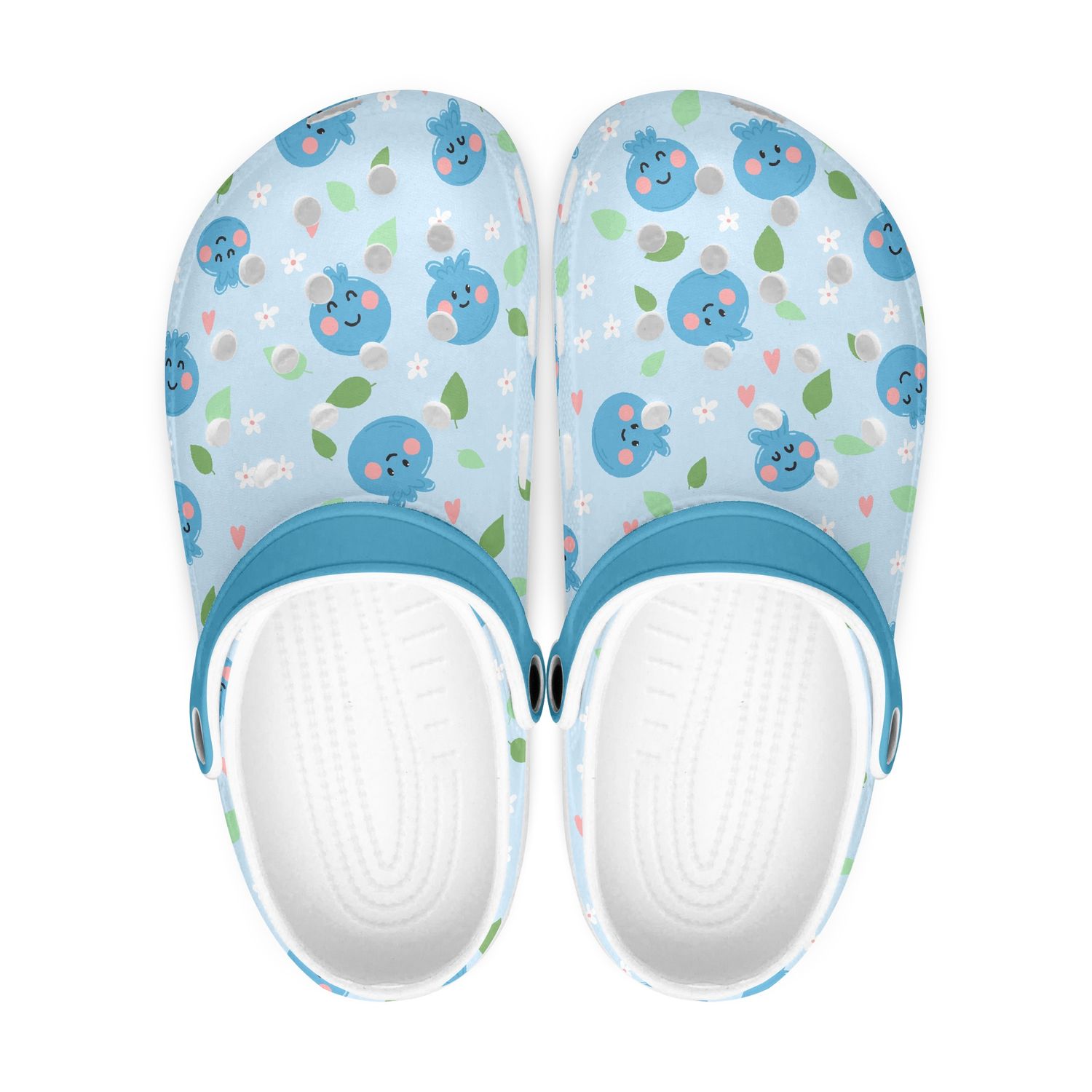 Playful light blue clogs - cartoon blueberries
