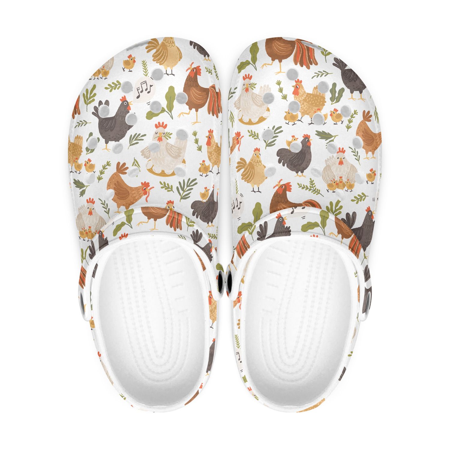 Funny White Clogs - Chickens