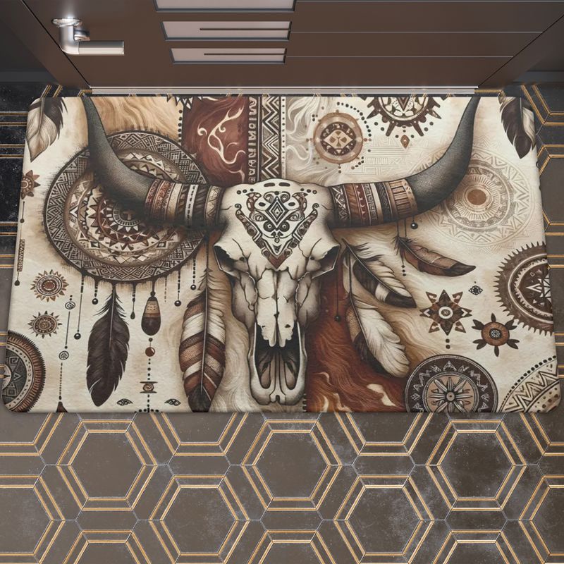 Western doormat with cow skull motif