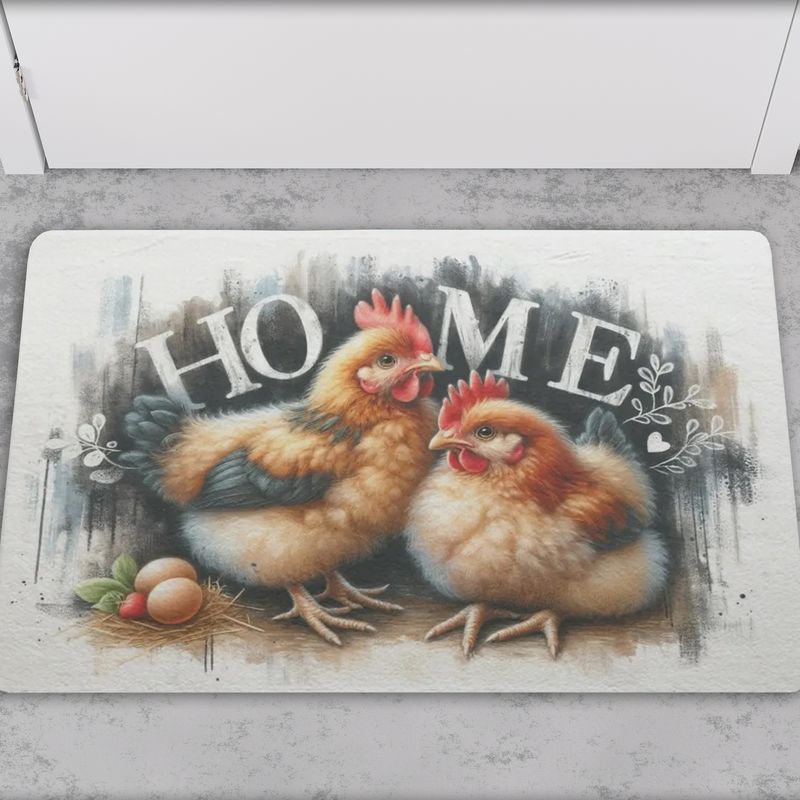 Country house style doormat &quot;Home&quot; with chicken motif