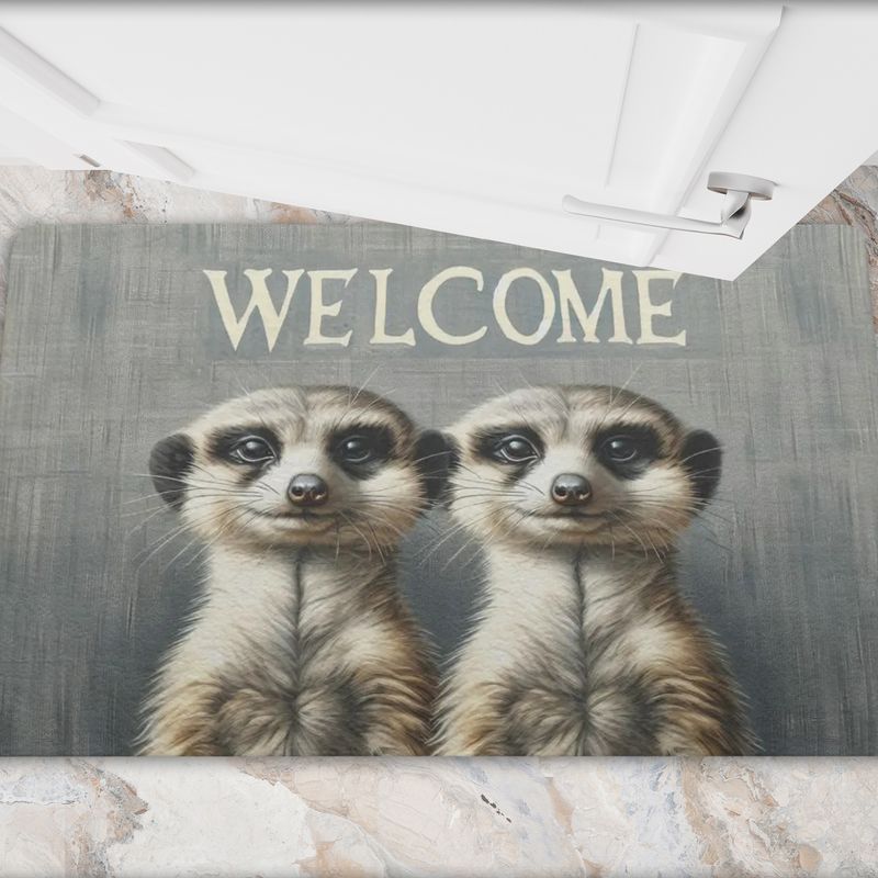 Gray doormat &quot;Welcome&quot; with meerkat motif