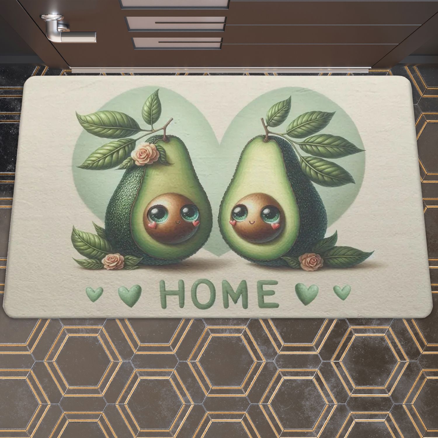 Cute “Home” doormat with avocado motif