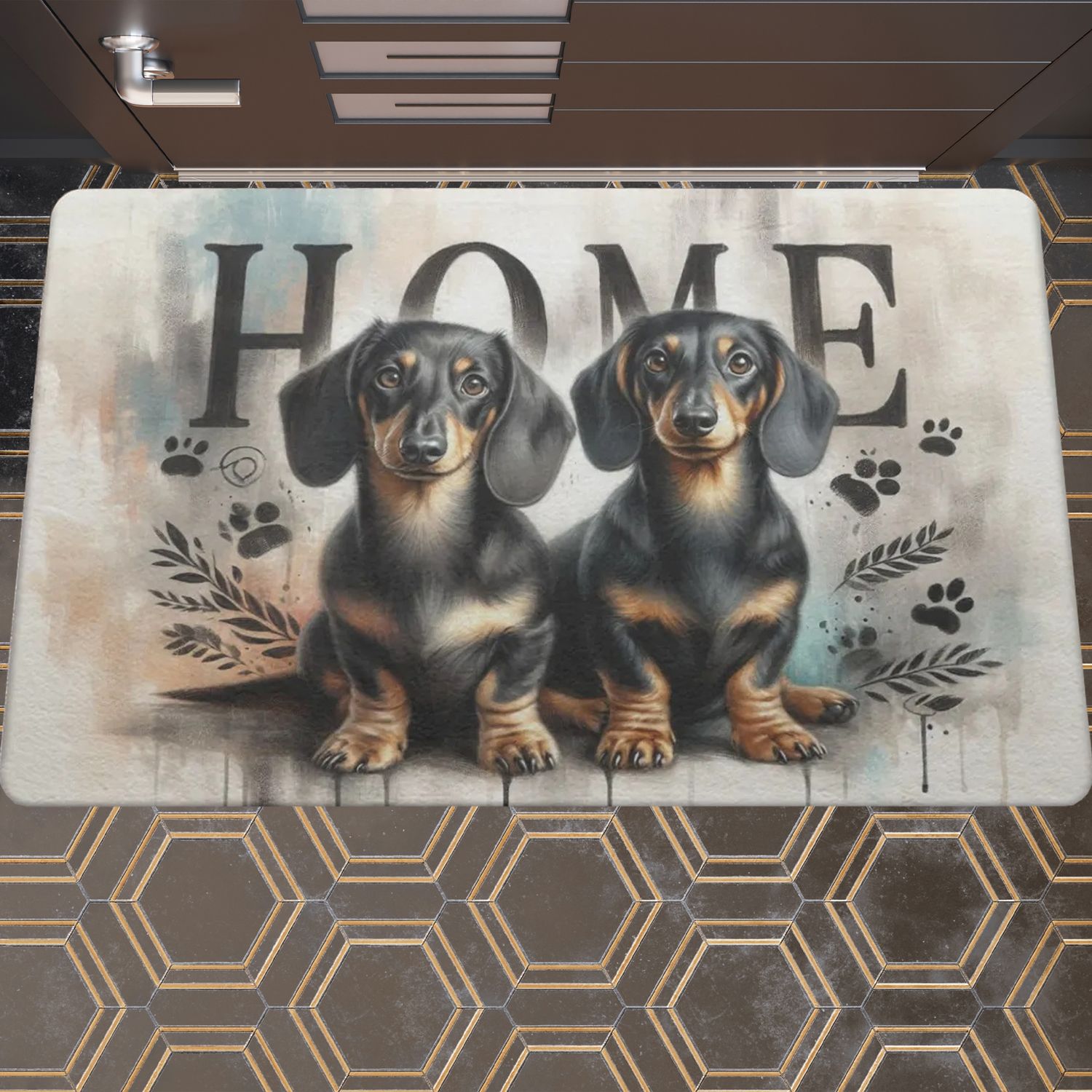 Adorable doormat &quot;Home&quot; with a dachshund motif