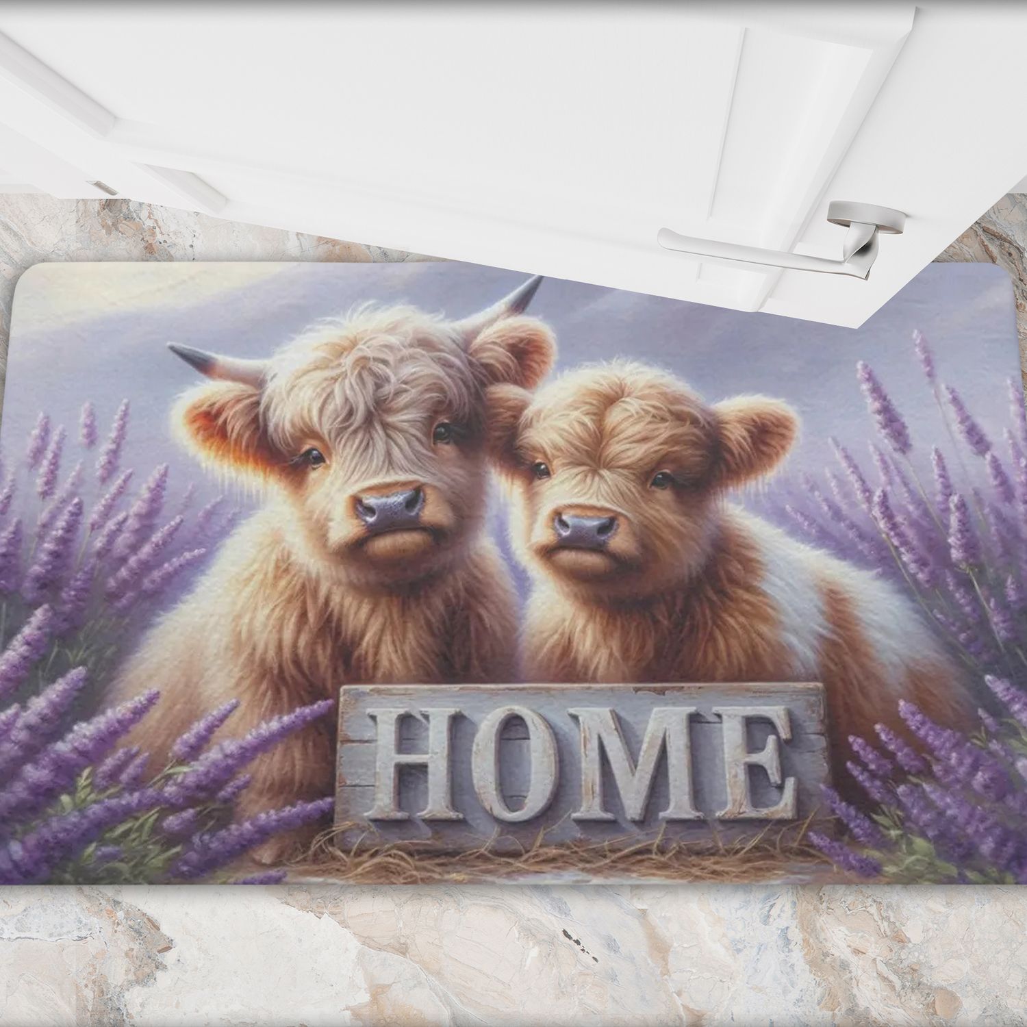 Country house style doormat &quot;Home&quot; with Highland cow motif