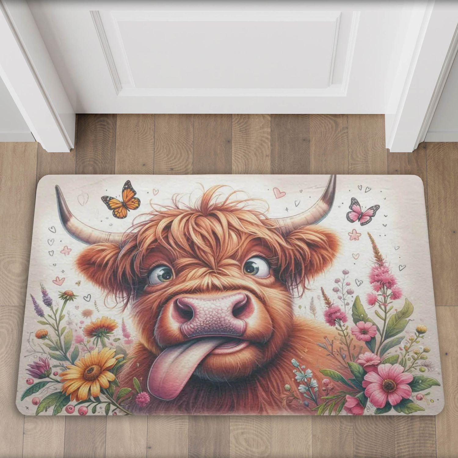 Funny doormat with Highland cow motif