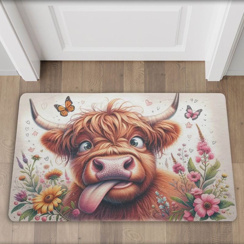 Funny doormat with Highland cow motif