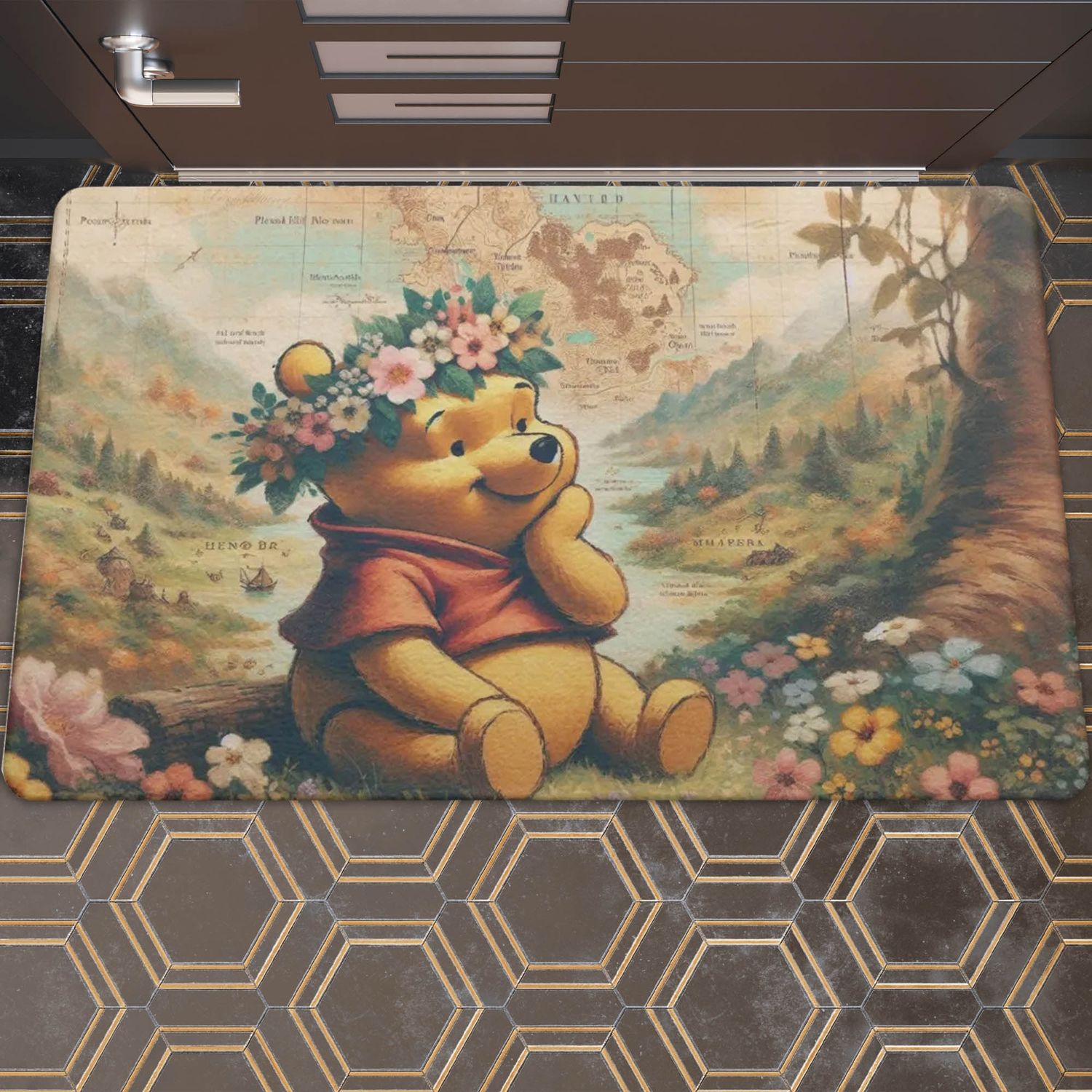 Vintage style doormat with Winnie the Pooh motif