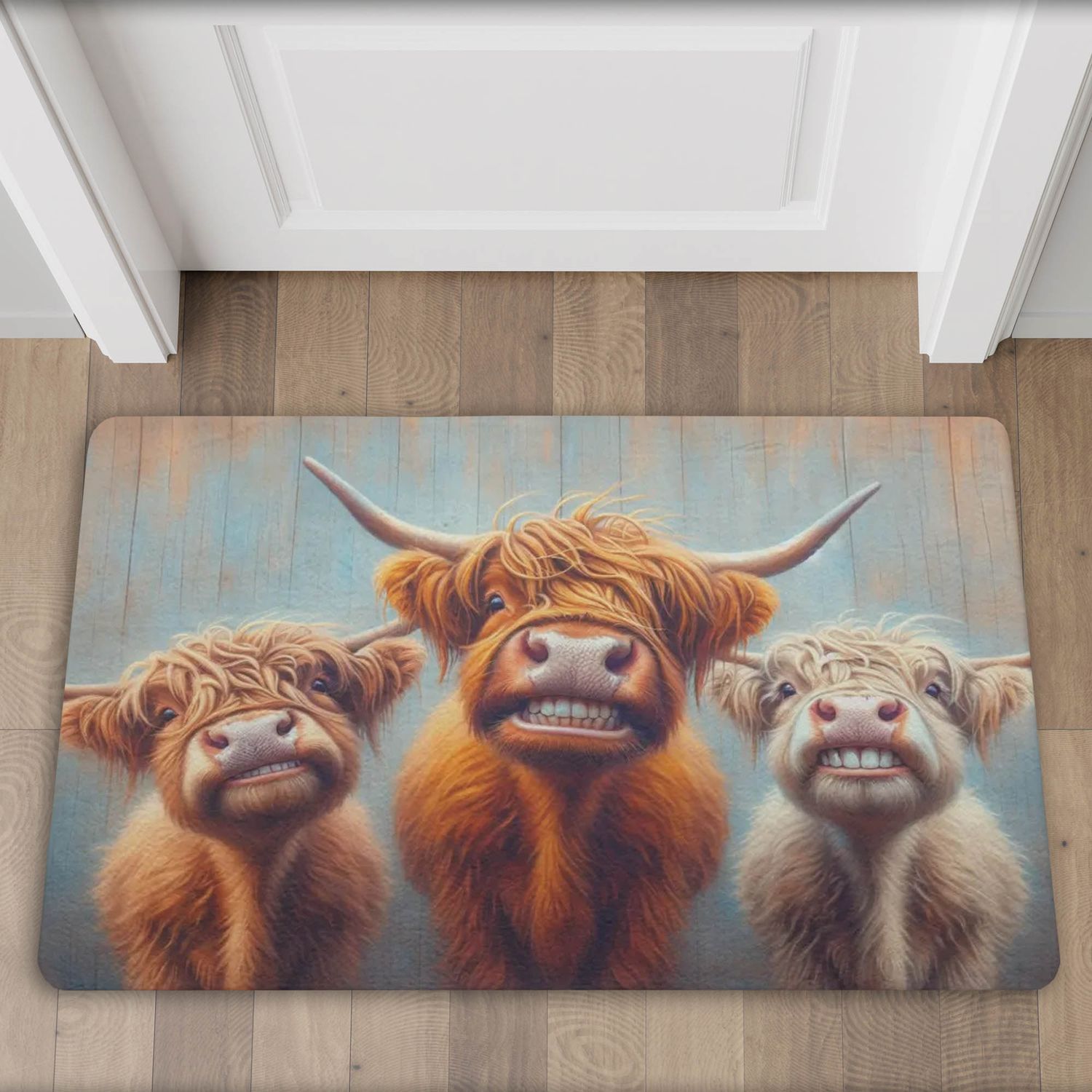 Funny doormat with a Highland cow motif