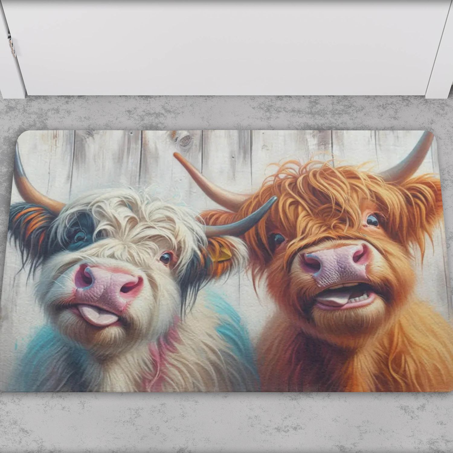 Funny doormat with a Highland cow motif