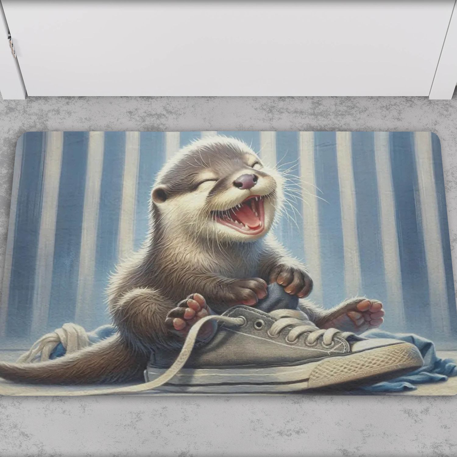 Funny doormat with otter plays with a shoe motif