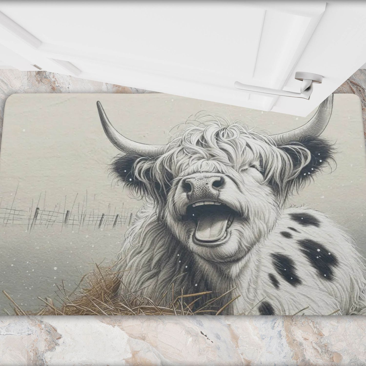 Funny doormat with a Highland cow motif