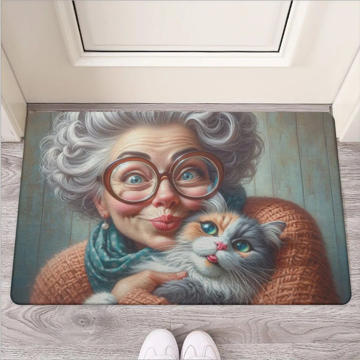 Funny doormat with cat lady motif
