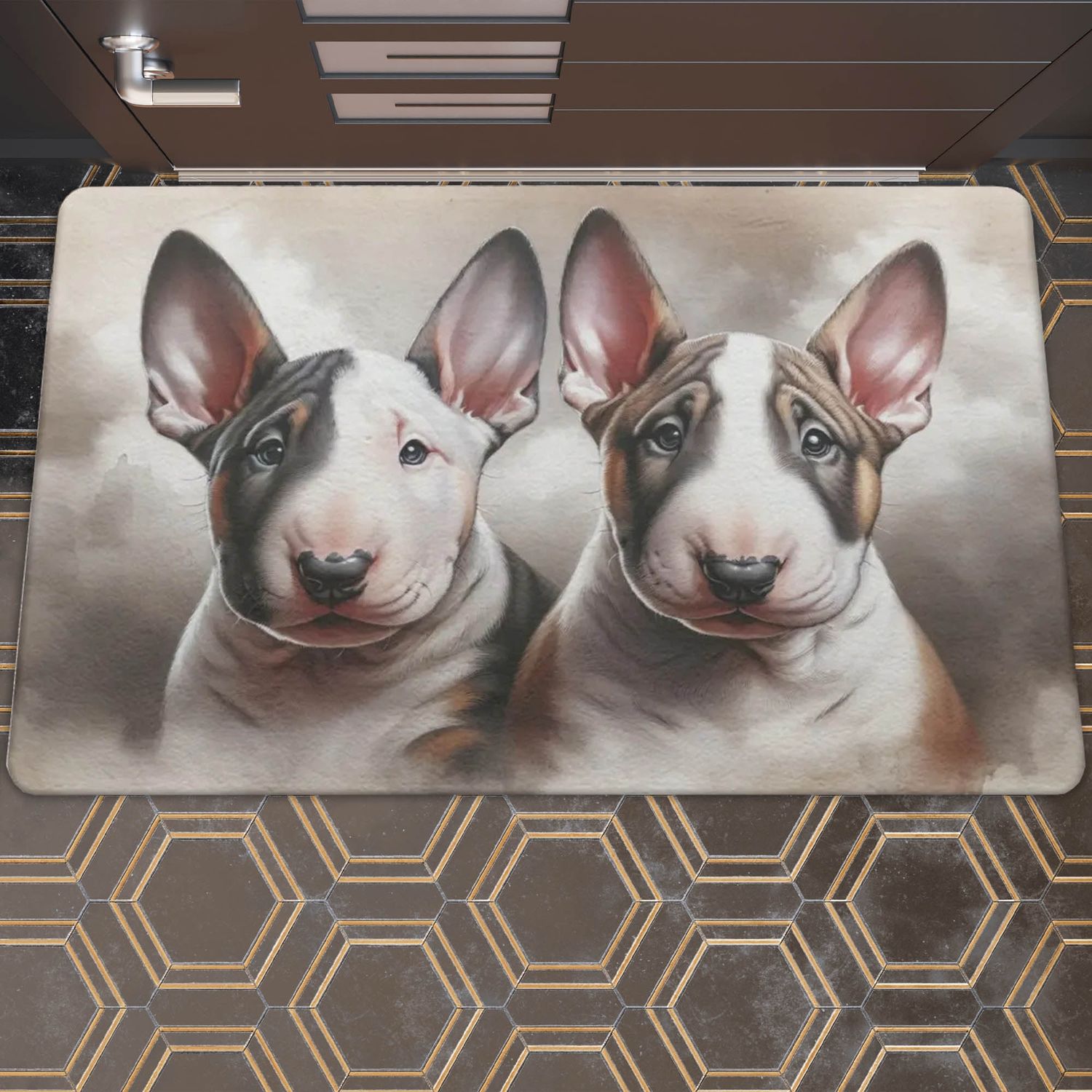 Cute doormat with bull terrier dog motif