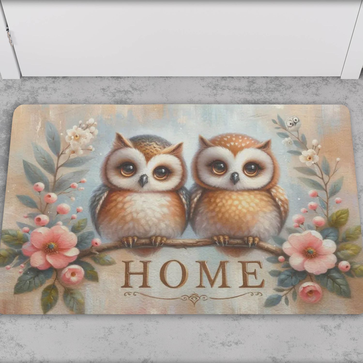Charming &quot;Home&quot; doormat with an owl motif