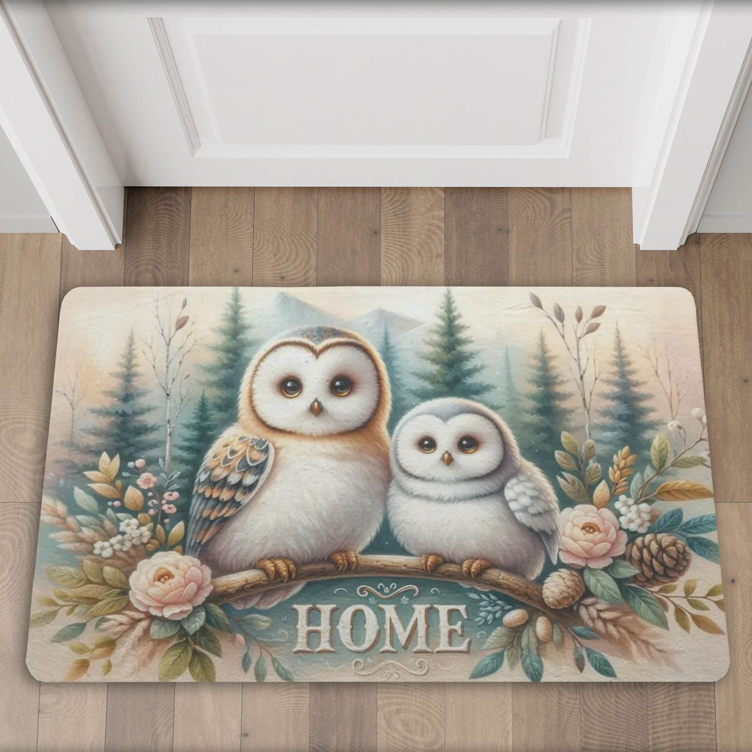 Cute “Home” doormat with an owl motif