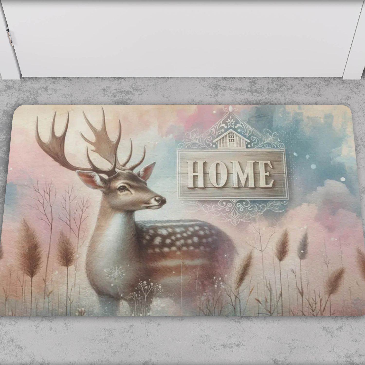 Country house style doormat &quot;Home&quot; with deer motif