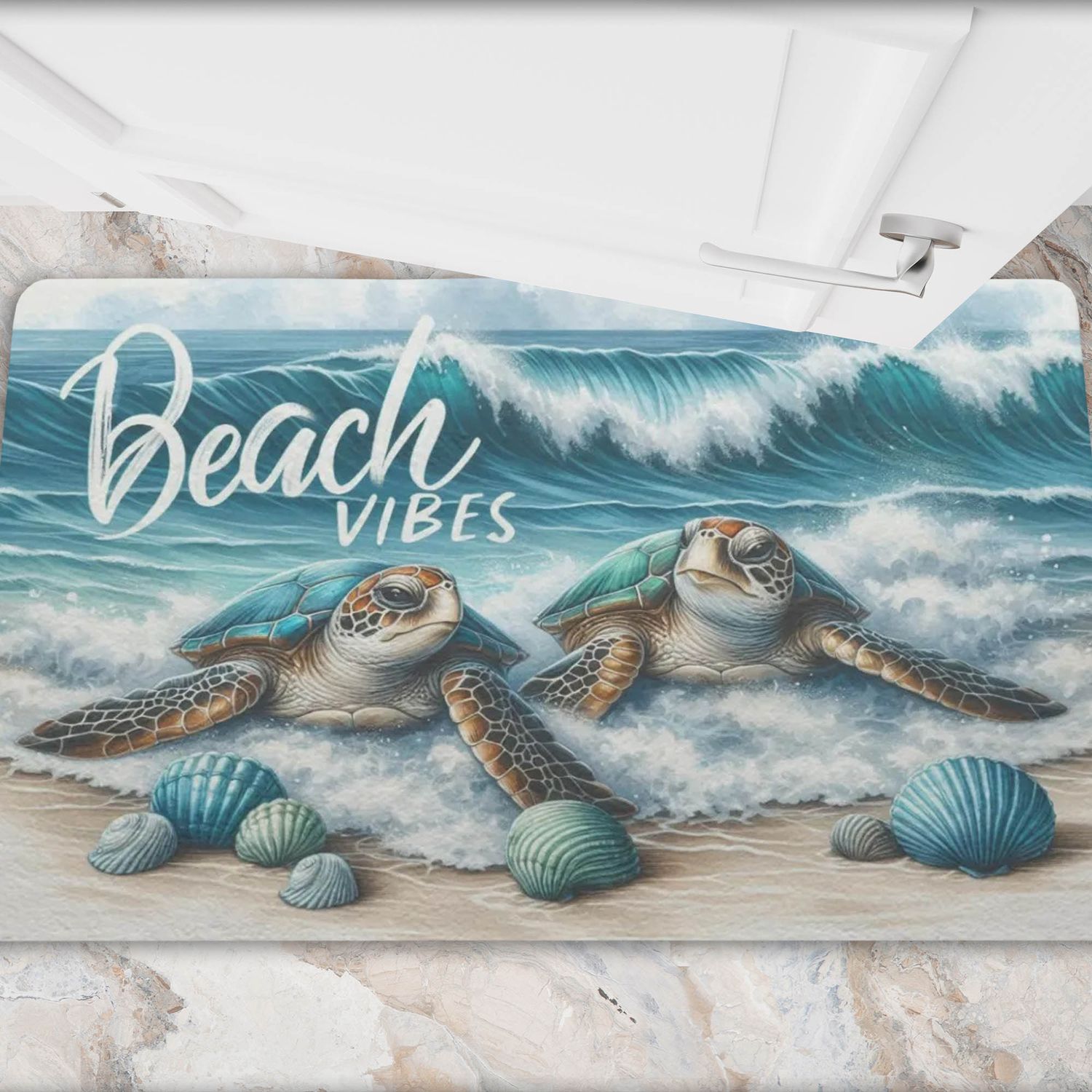 Maritime doormat &quot;Beach Vibes&quot; with turtle motif