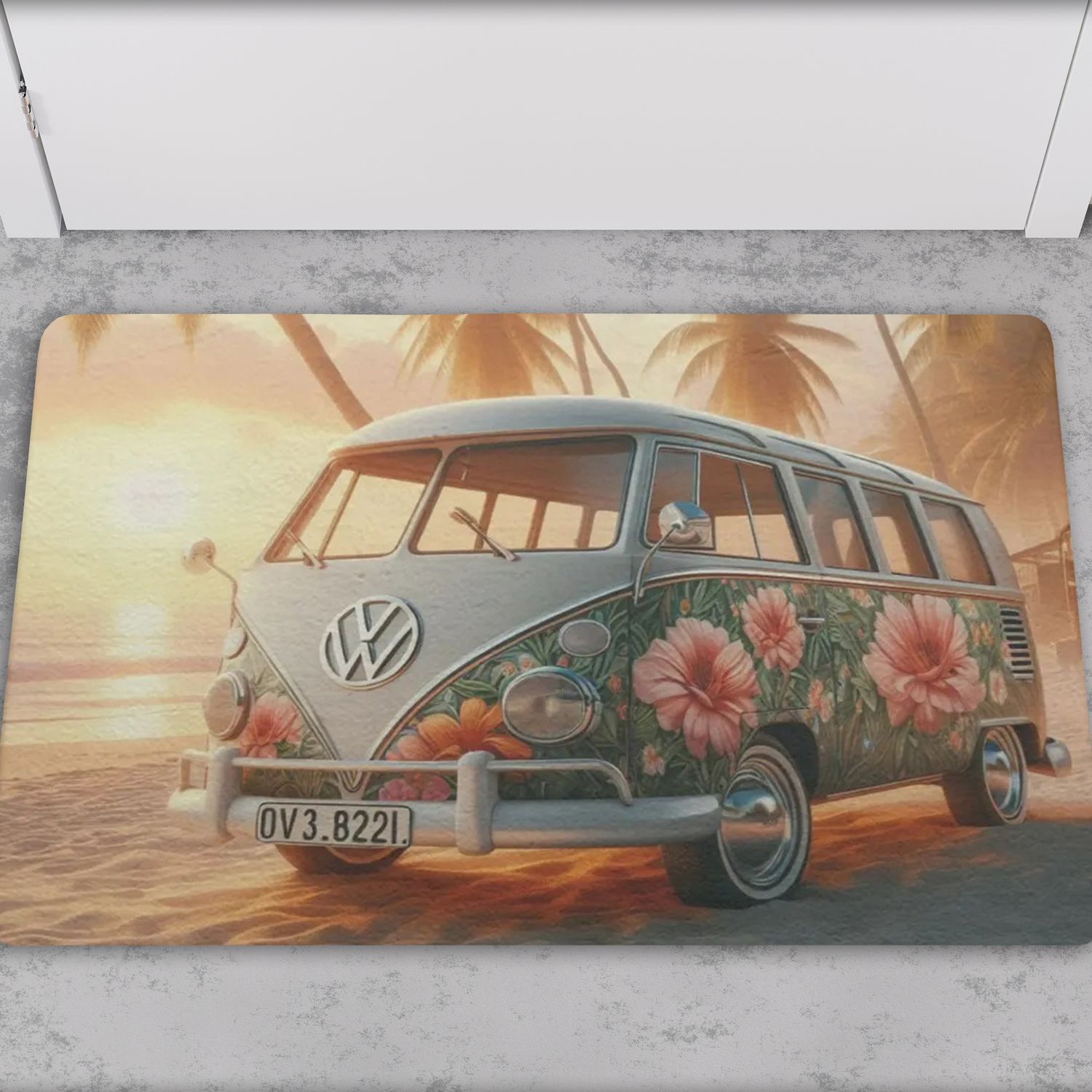 Tropical doormat with VW Bulli motif