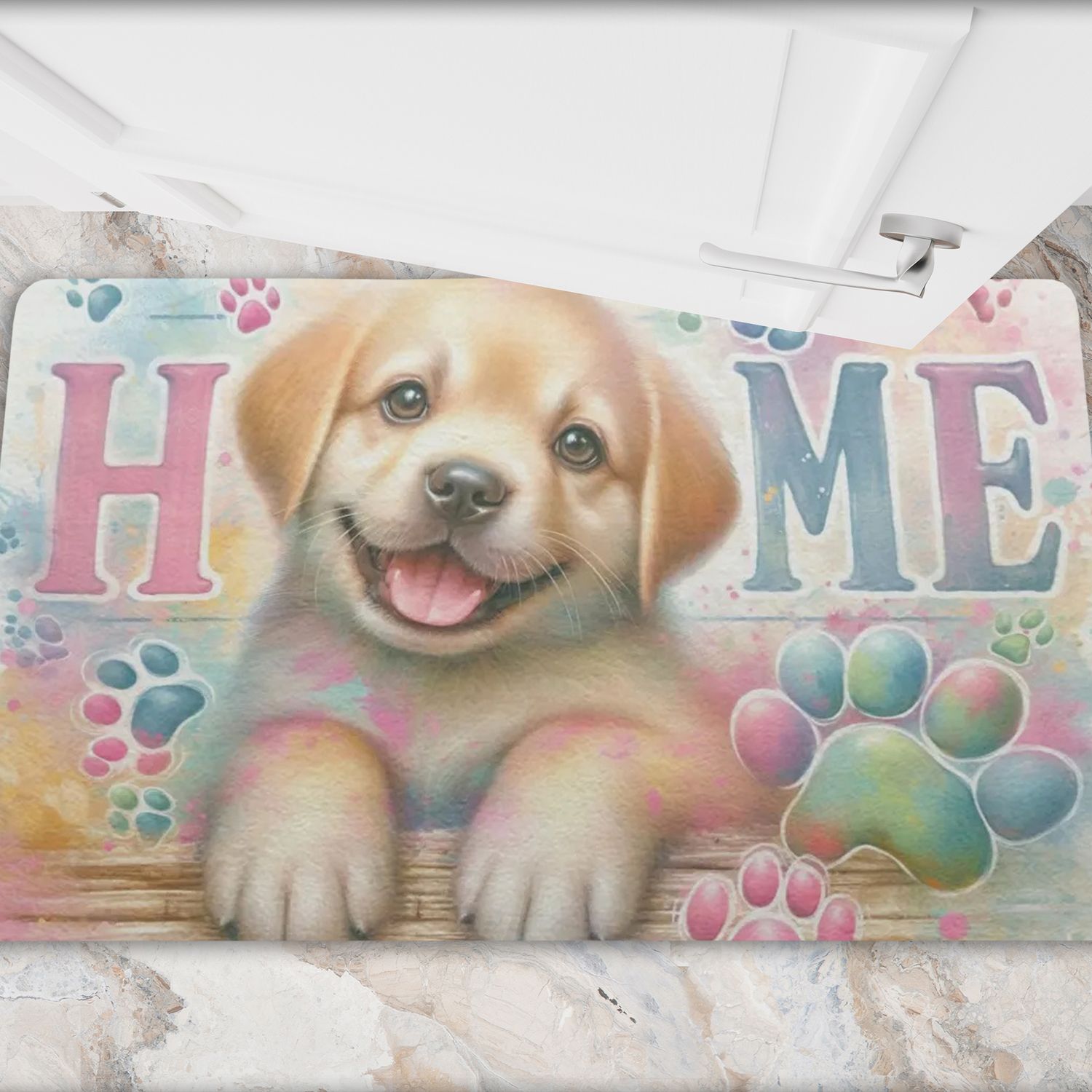 Colorful doormat &quot;Home&quot; with Labrador puppy motif