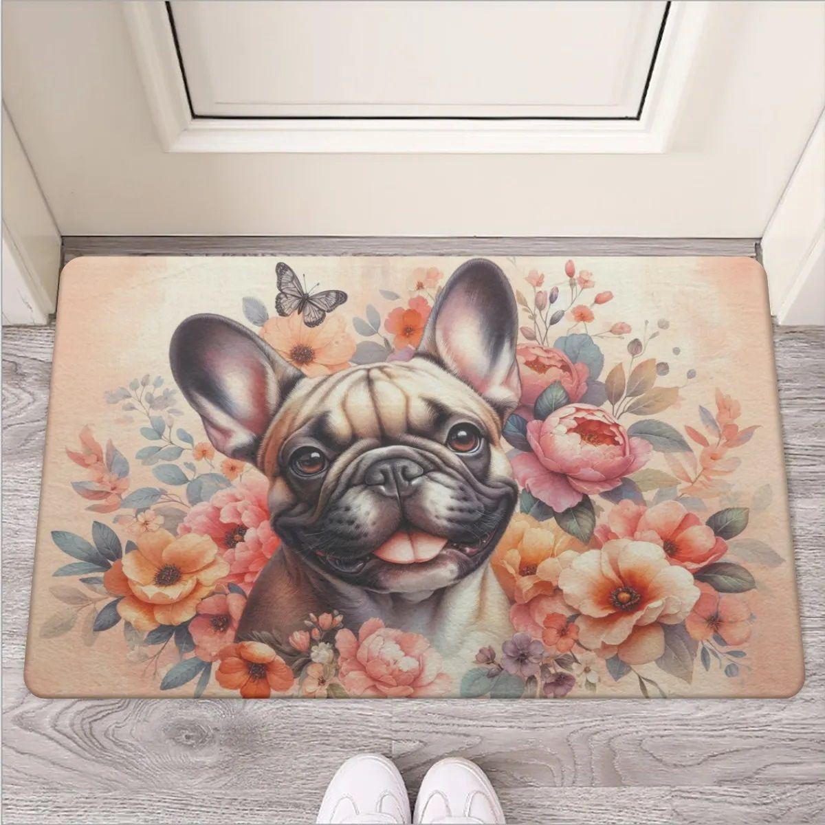 French Bulldog Dog Floral Doormat