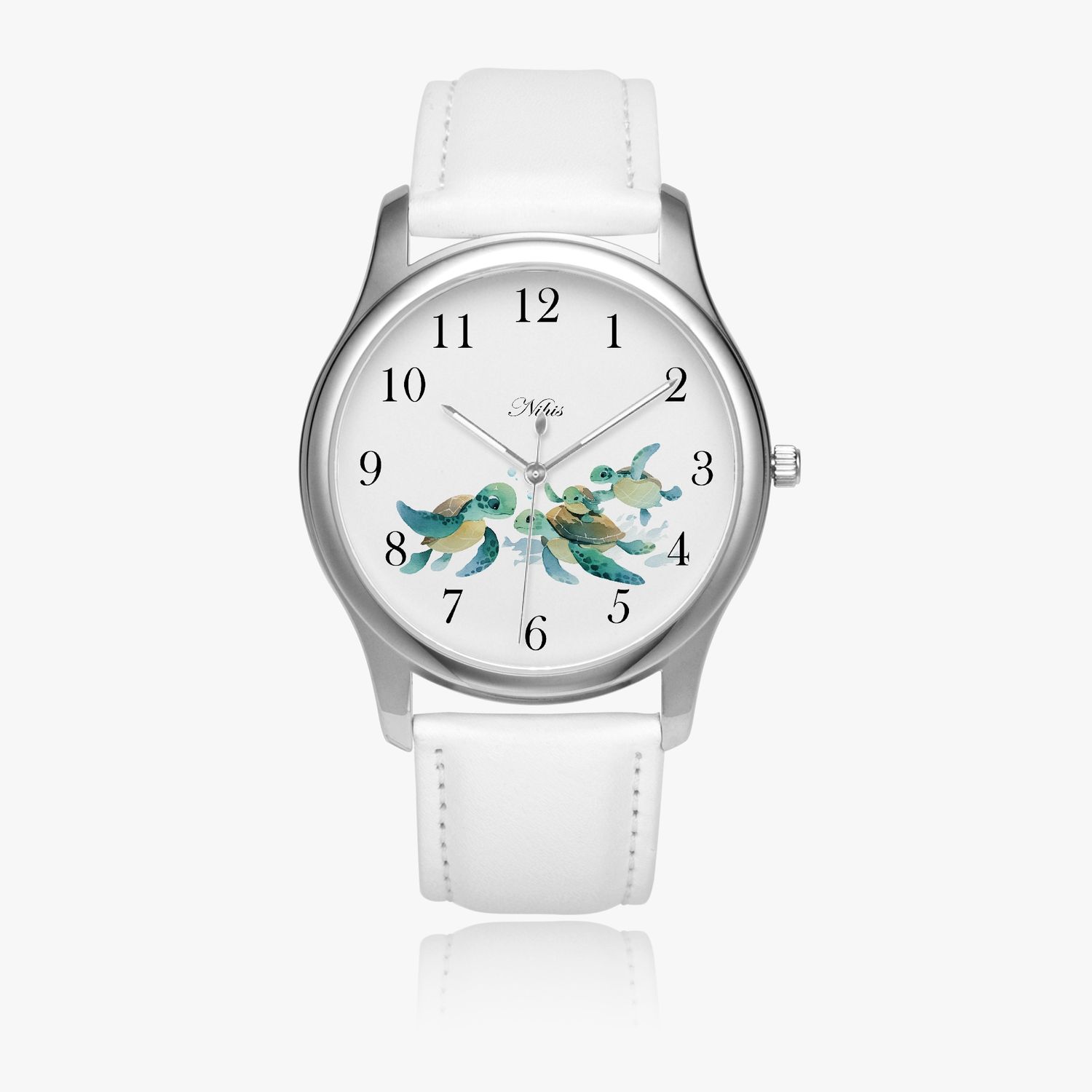 Tortoise Leather Watch Silver