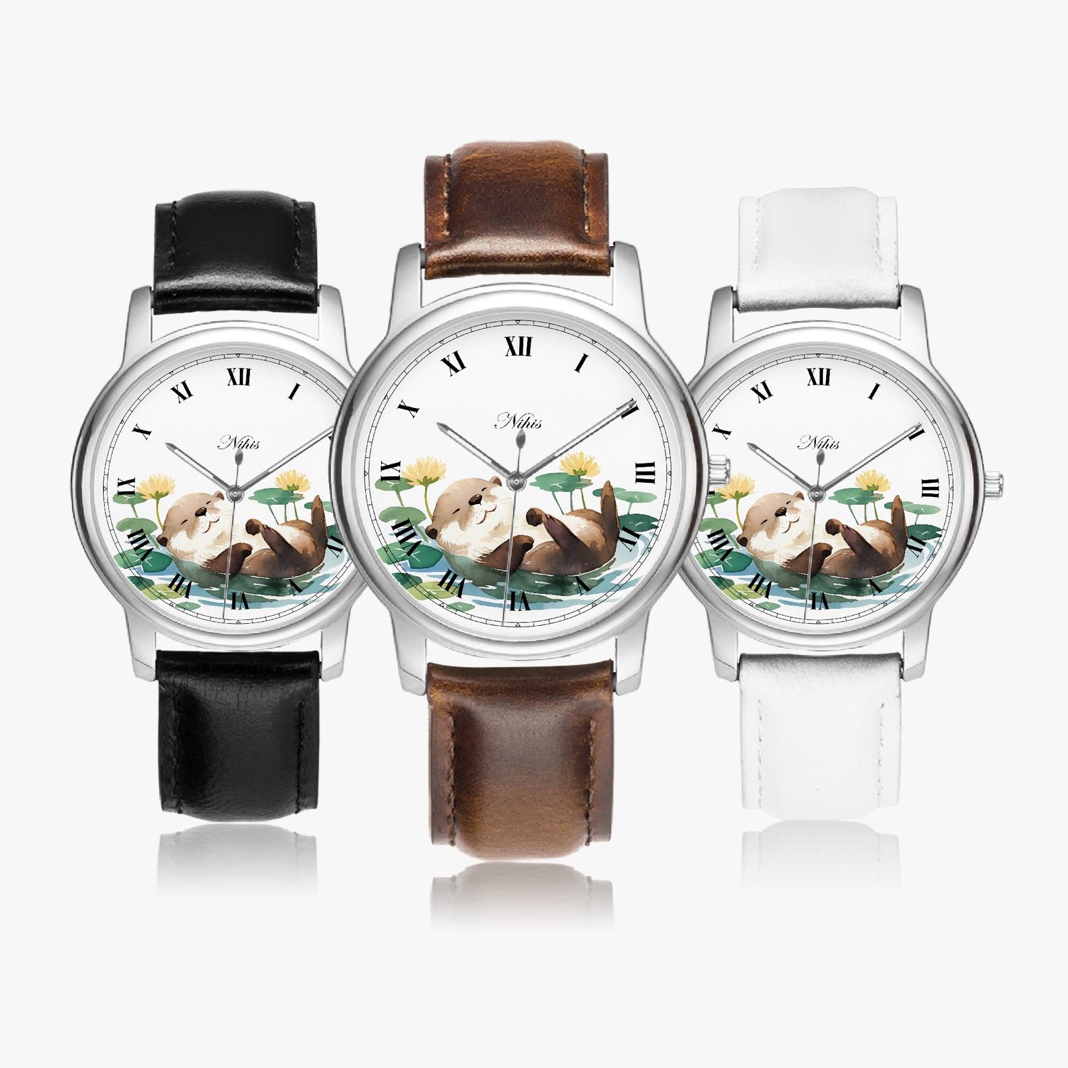 Charming Otter leather wristwatch silver
