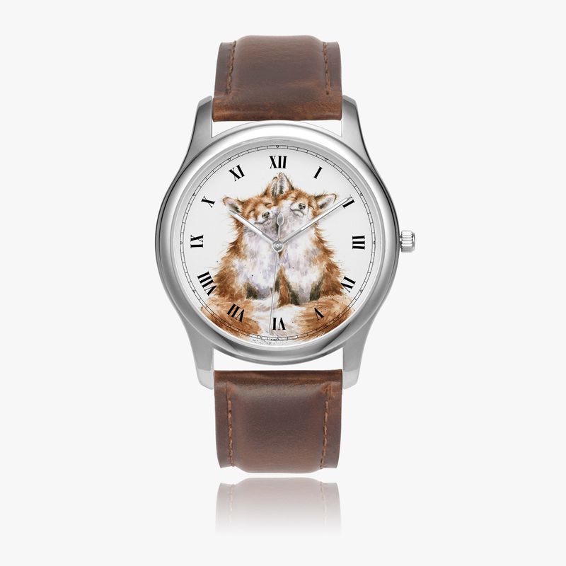 Charming fox leather wristwatch silver