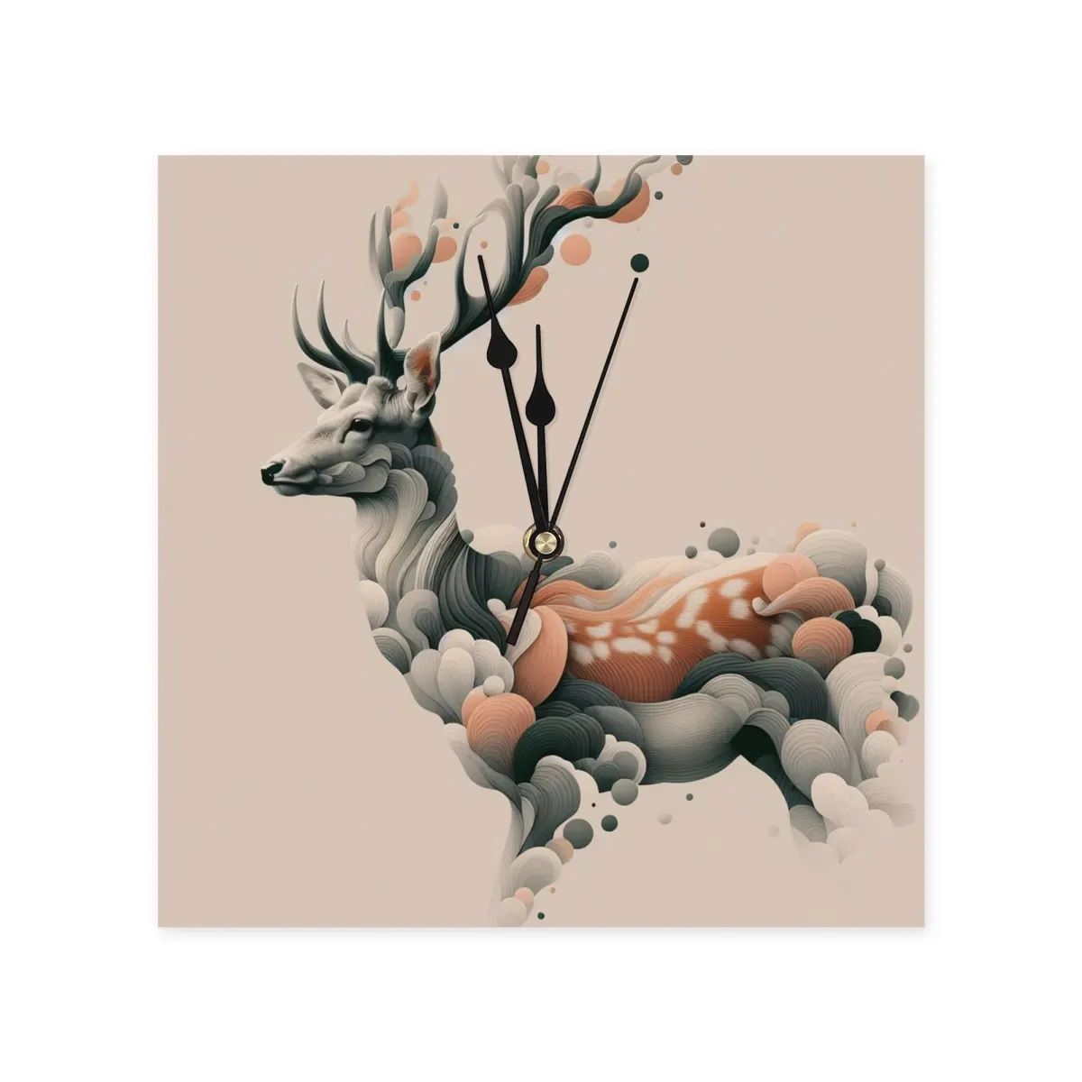 Wall clock square - modern deer design